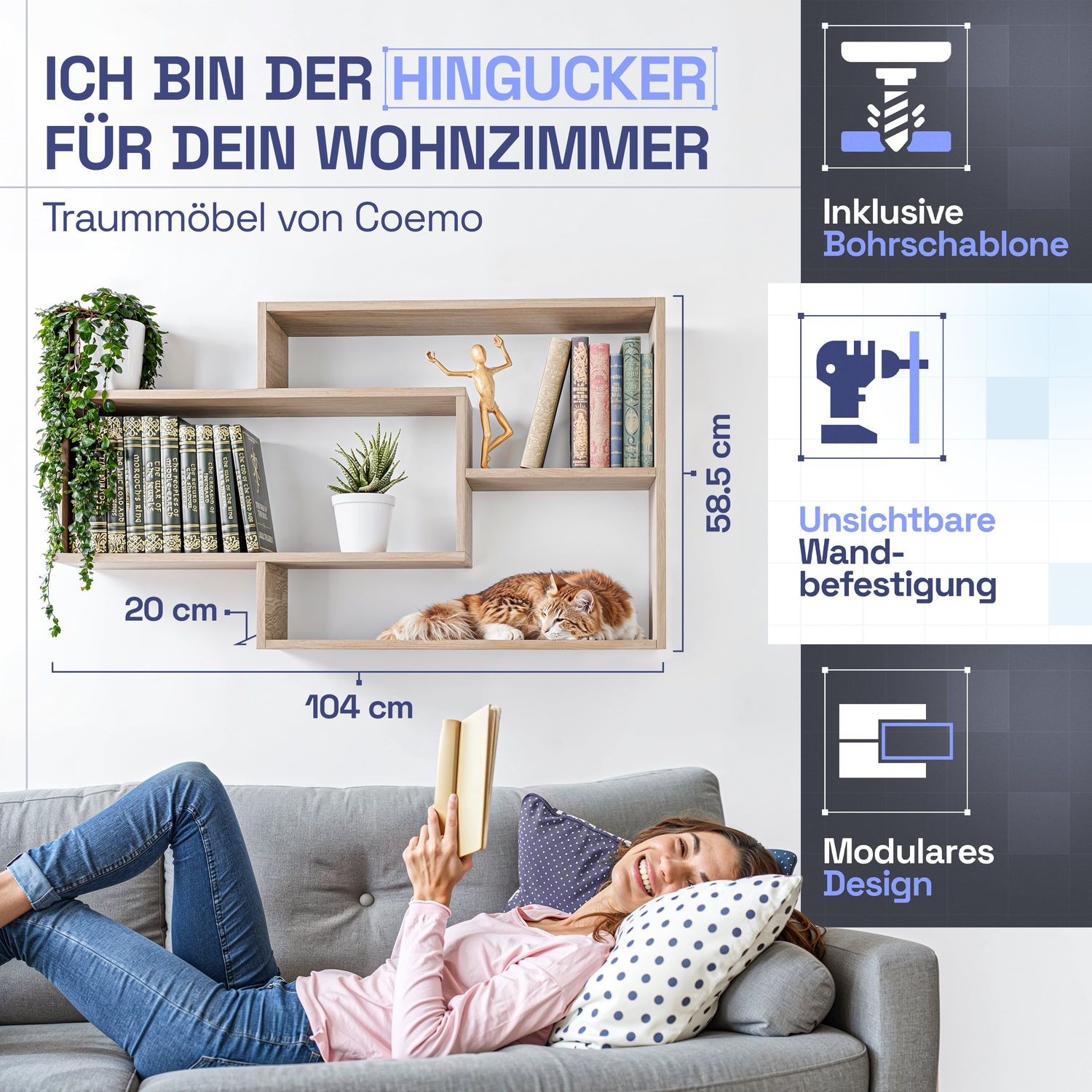 Wandregal Karo Schweberegal aus Holz