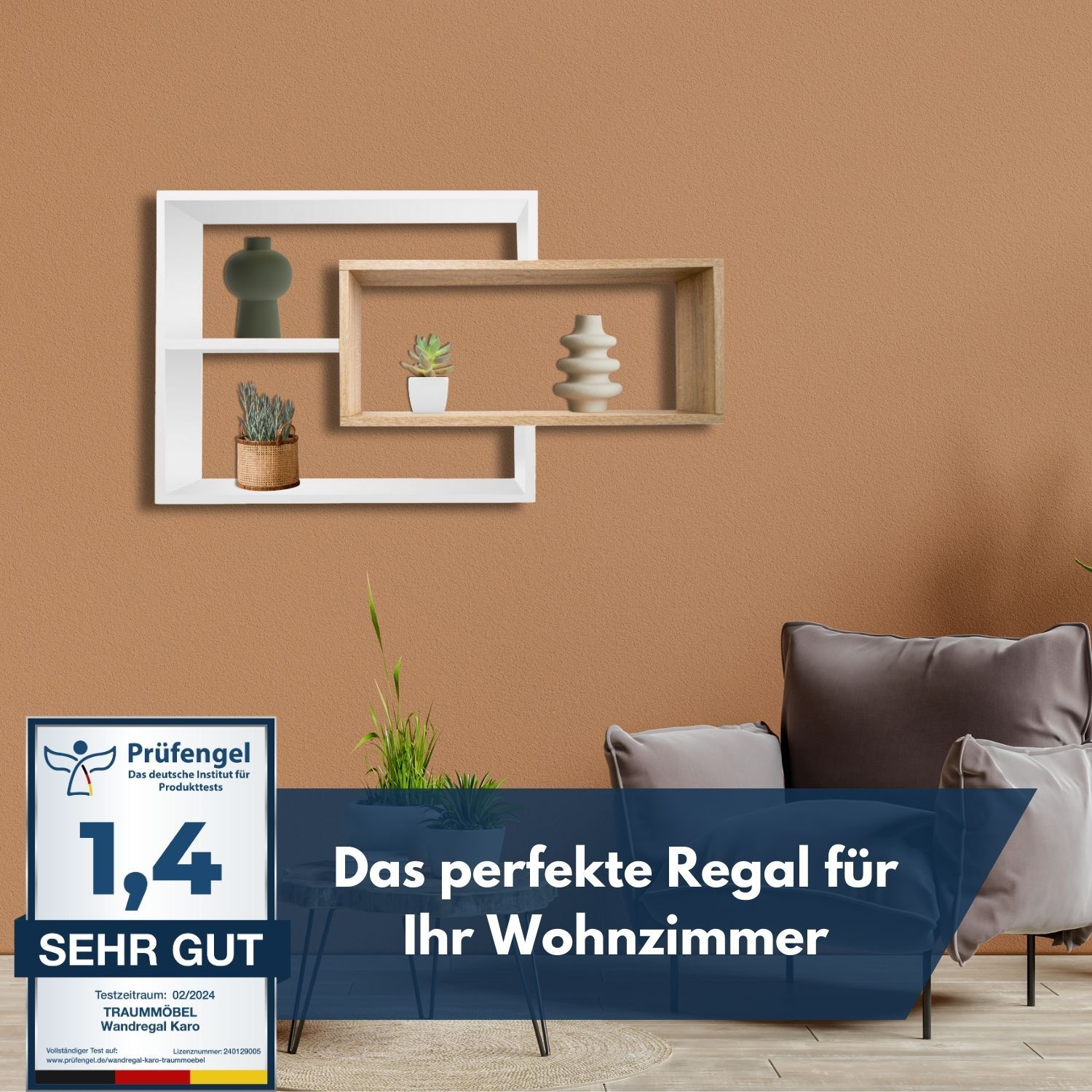 Wandregal Karo Schweberegal aus Holz