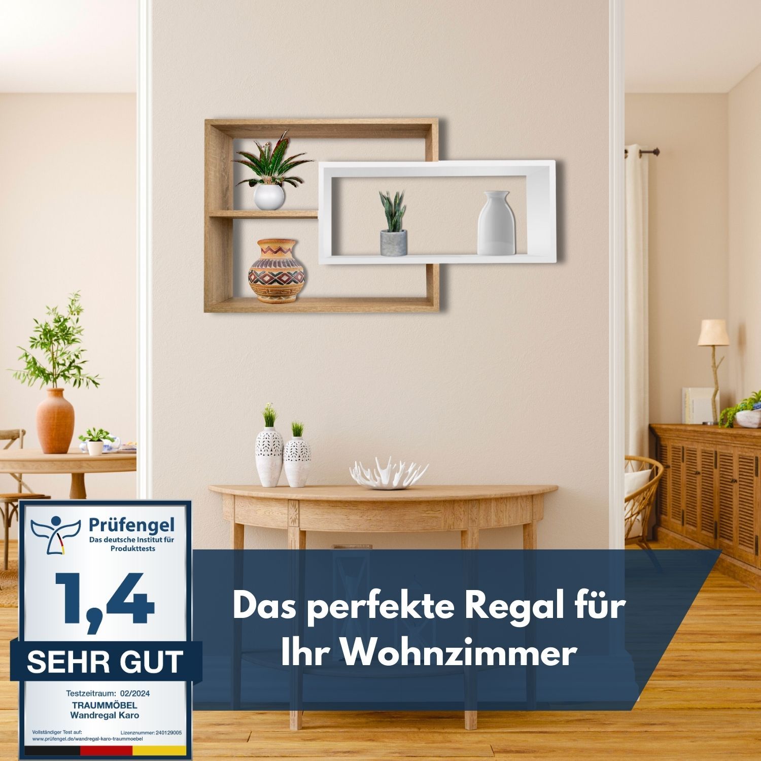 Wandregal Karo Schweberegal aus Holz