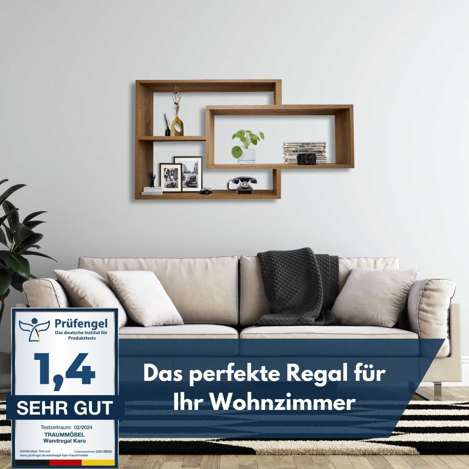 Wandregal Karo Schweberegal aus Holz