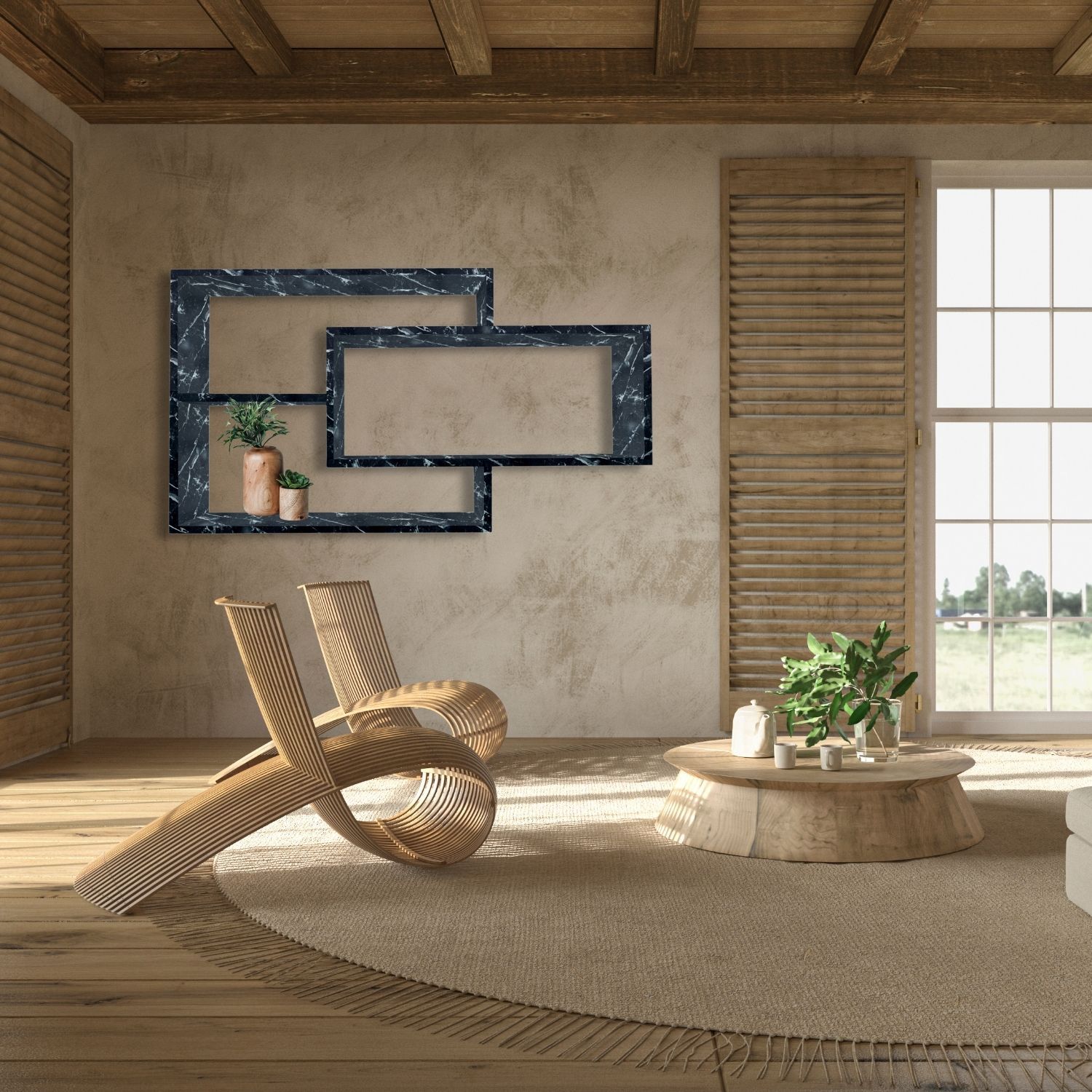 Wandregal Karo Schweberegal aus Holz