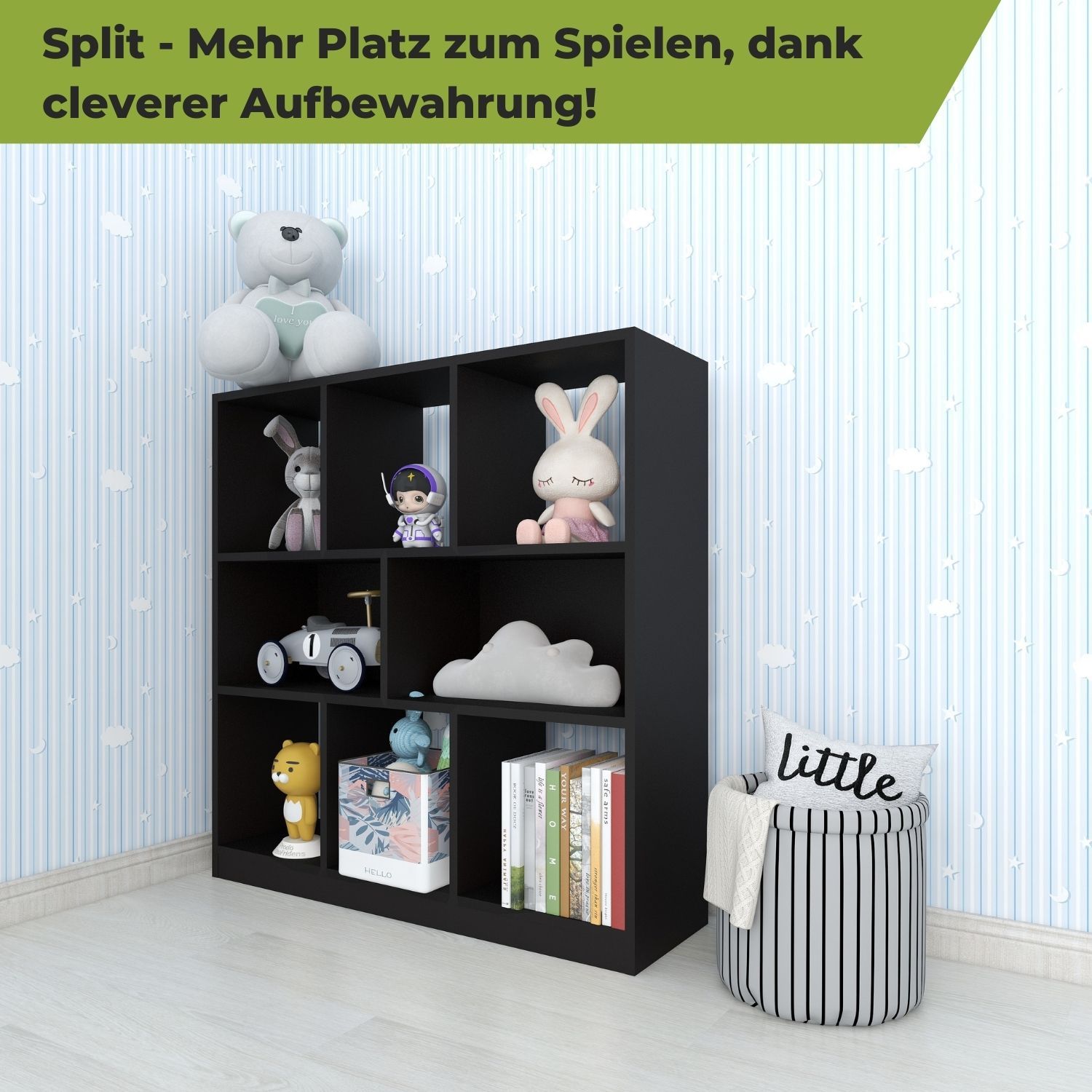 Raumteiler Split in der Farbe Schwarz im Kinderzimmer