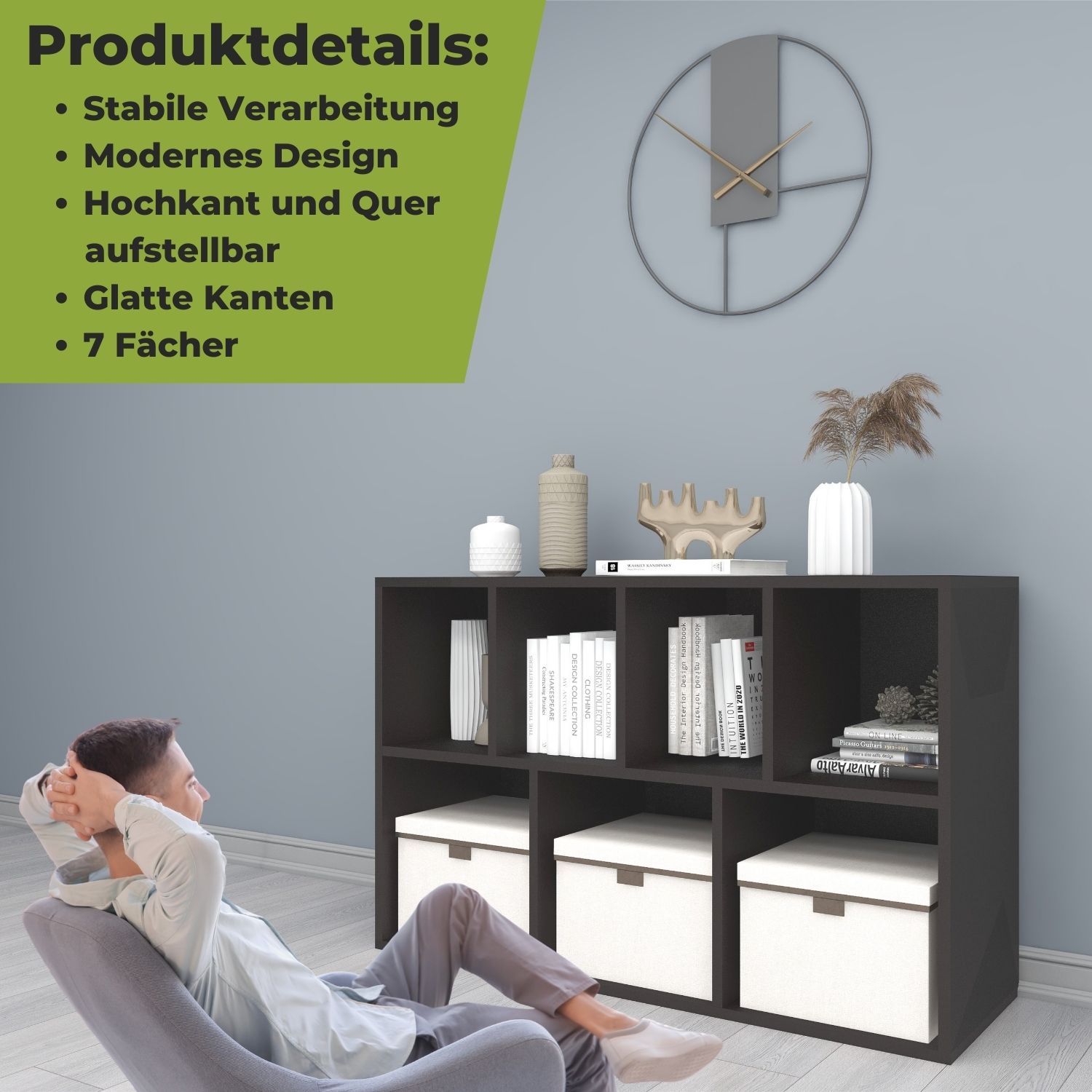 Bücherregal Twin in der Farbe Anthrazit mit Produktdetails