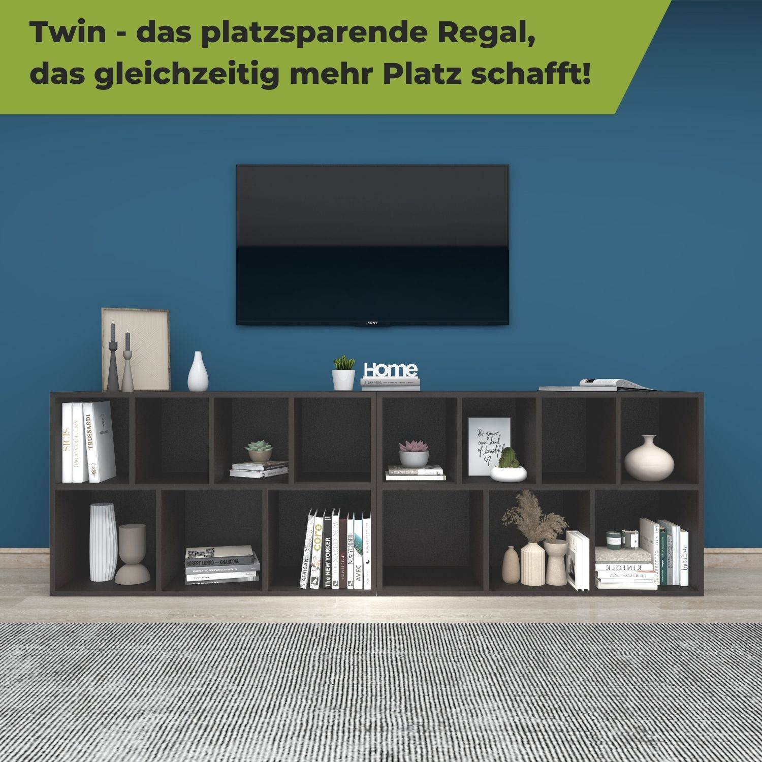 Bücherregal Twin in der Farbe Anthrazit in 2er Kombination