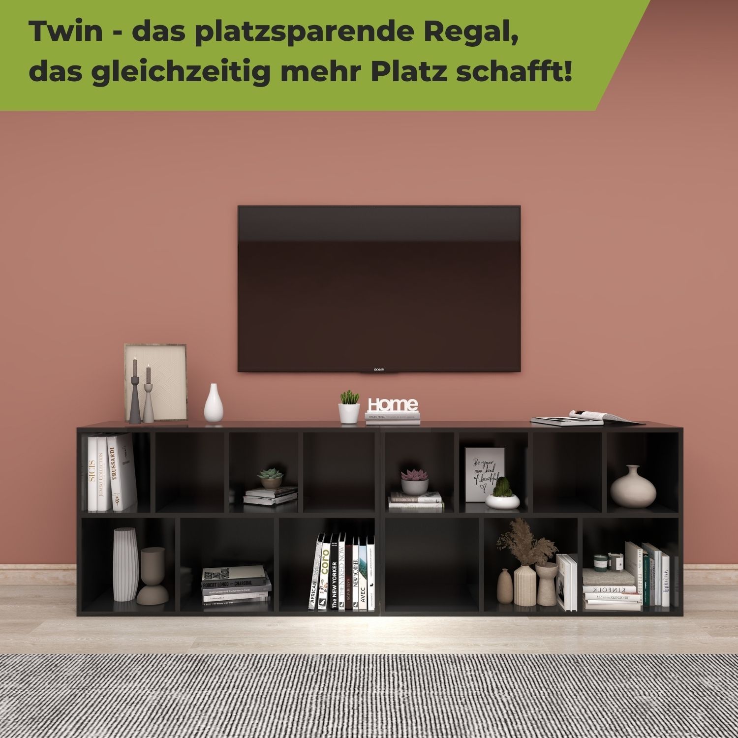 Bücherregal Twin in der Farbe Schwarz als 2er Kombination