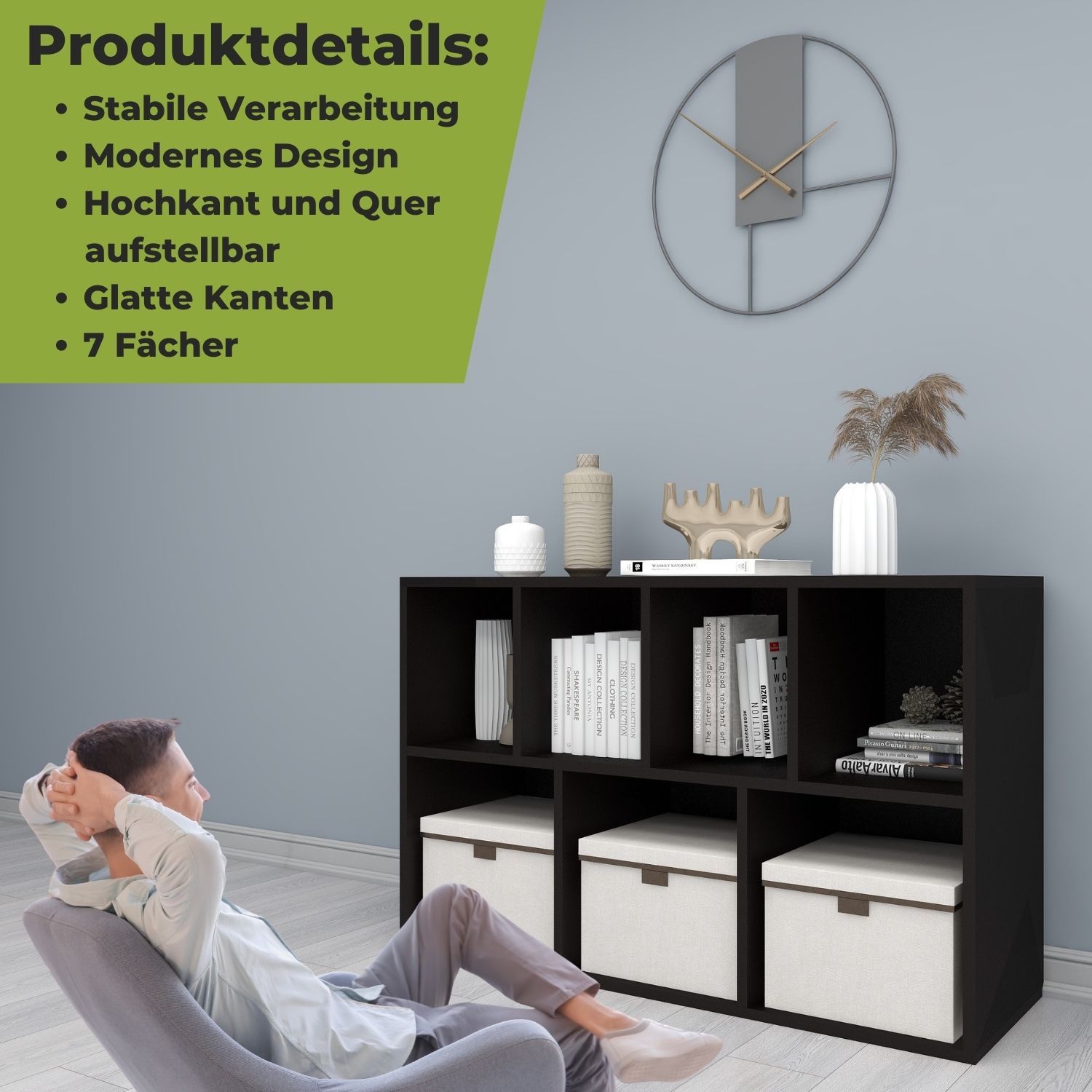 Bücherregal Twin in der Farbe Schwarz mit Produktdetails