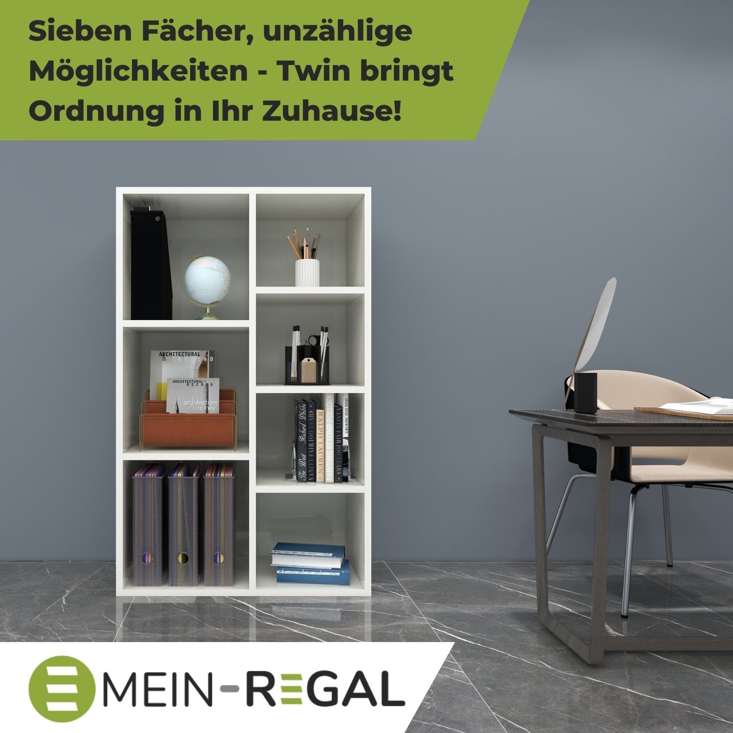 Bücherregal Twin in der Farbe Weiß im Büro