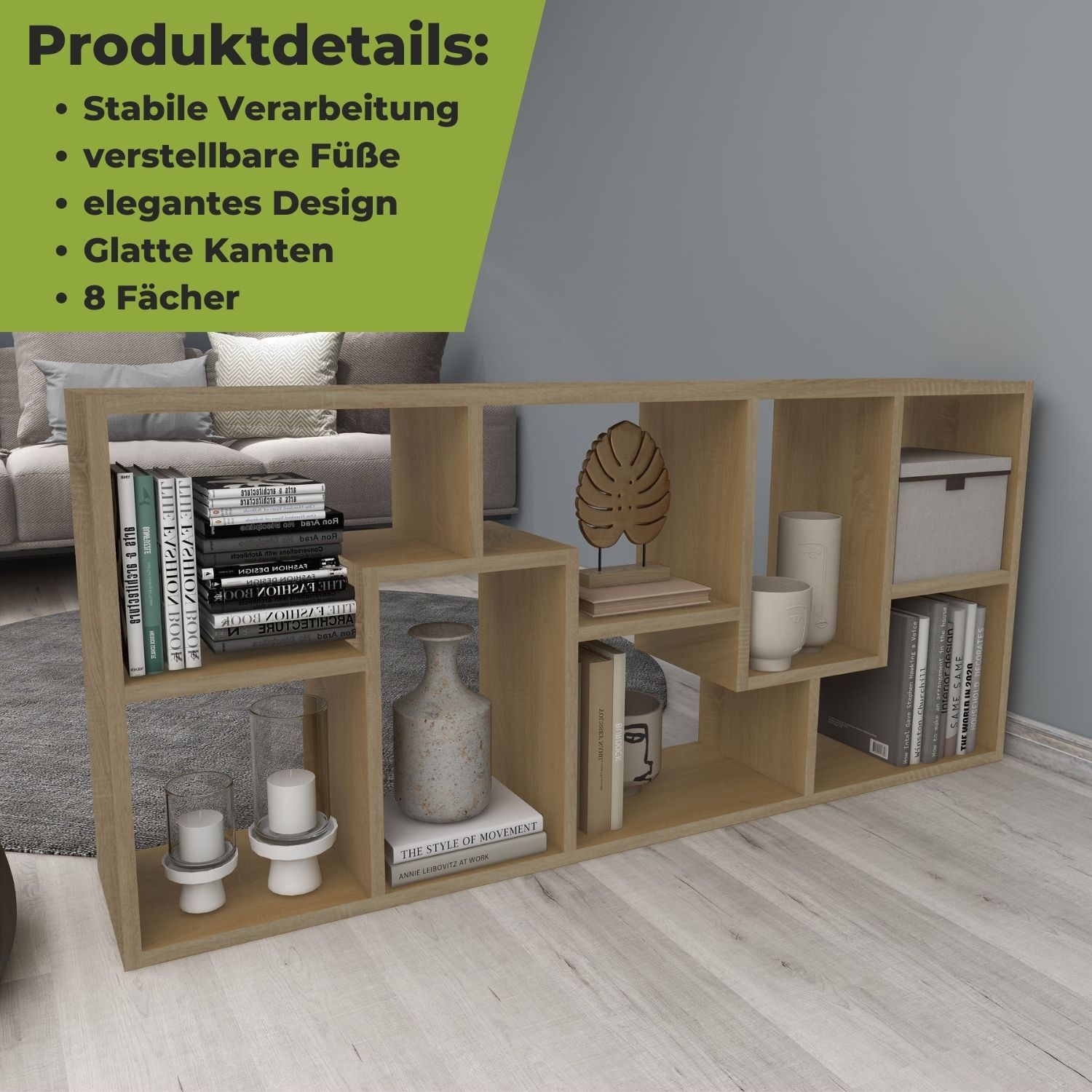 Bücherregal Sigma in der Farbe Natur mit Produktdetails