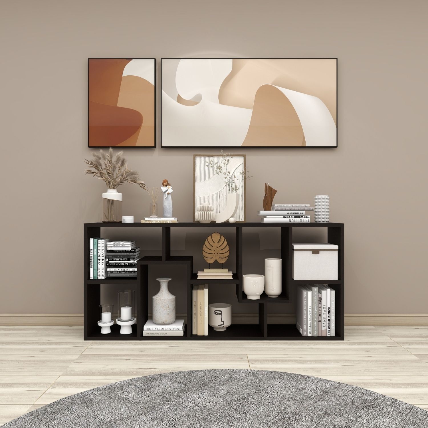 Bücherregal Sigma in der Farbe Schwarz im Wohnzimmer