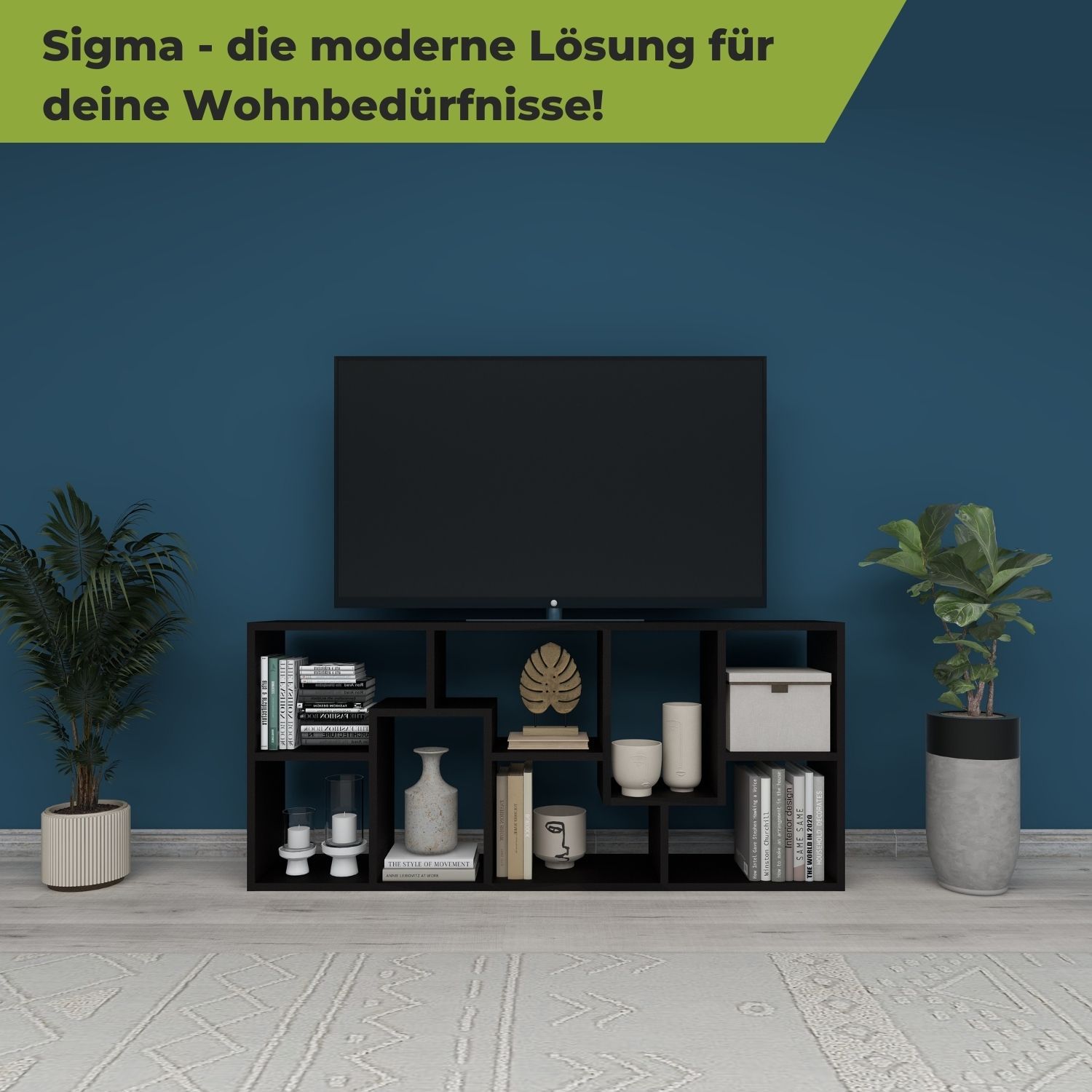 Bücherregal Sigma in der Farbe Schwarz als TV-Board