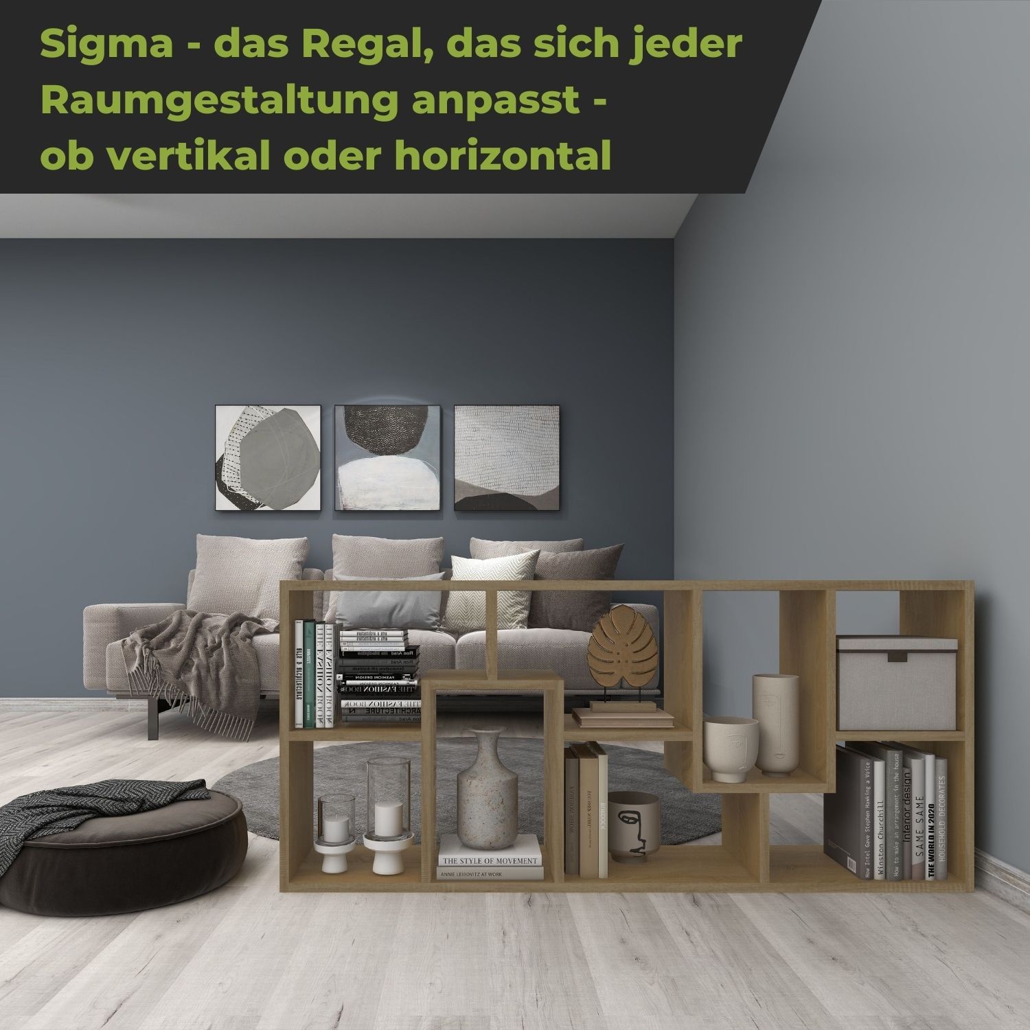 Bücherregal Sigma in der Farbe Natur als Raumteiler
