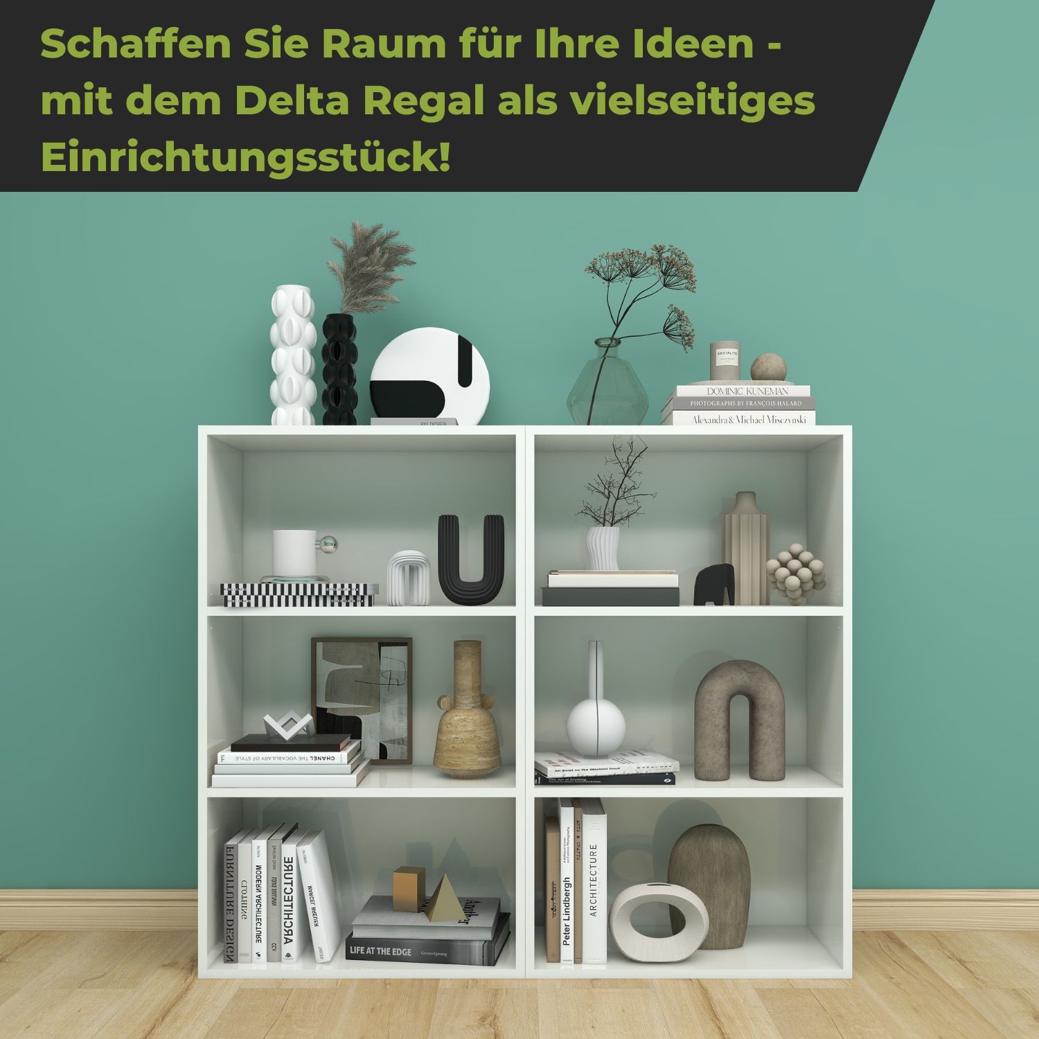 Aktenregal Delta-3 in der Farbe Weiß in 2er Kombination grüne Wand