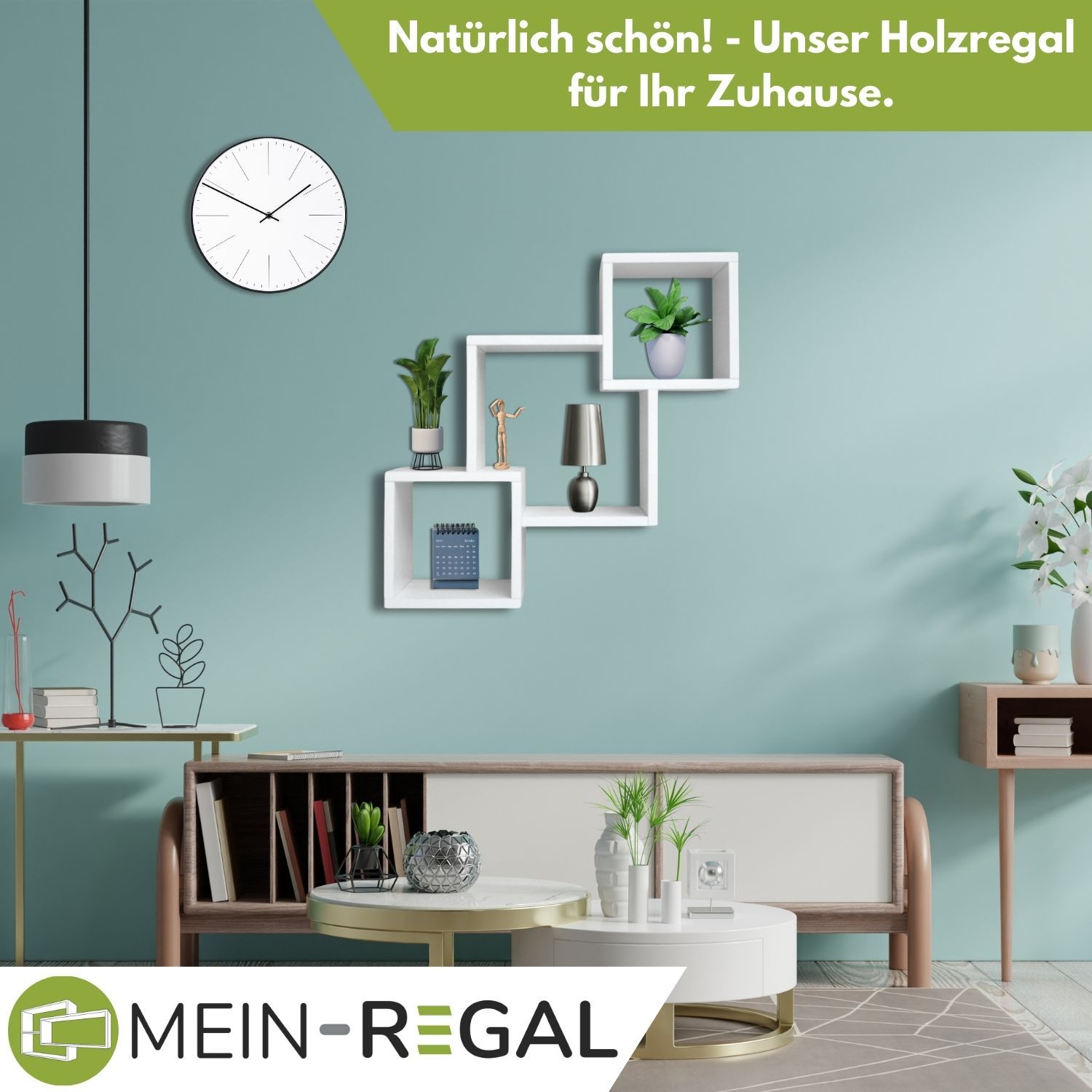 Mein-Regal Wandregal Connect aus Holz MDF, 3 Fächer vertikal versetzt