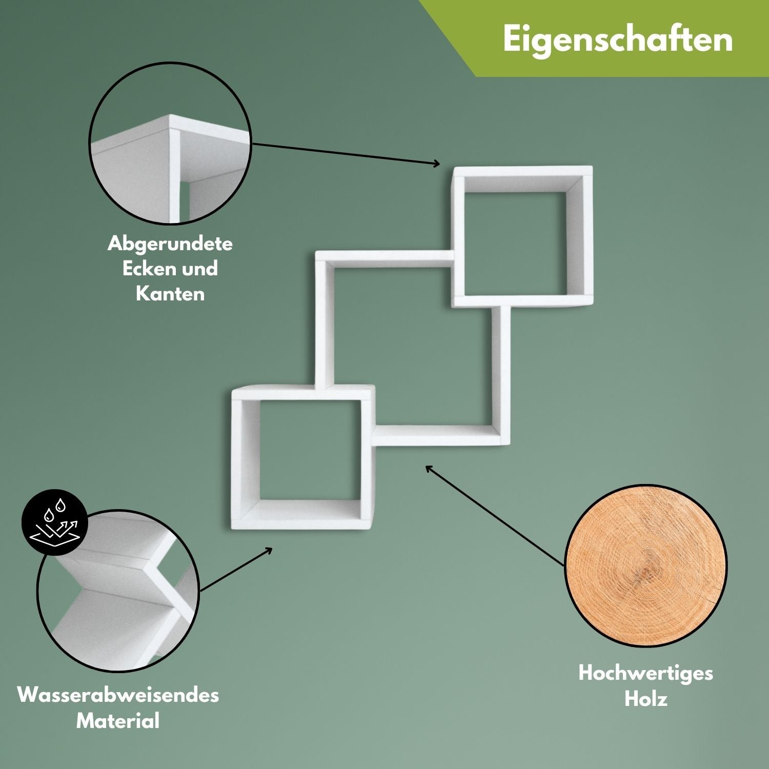 Mein-Regal Wandregal Connect aus Holz MDF, 3 Fächer vertikal versetzt