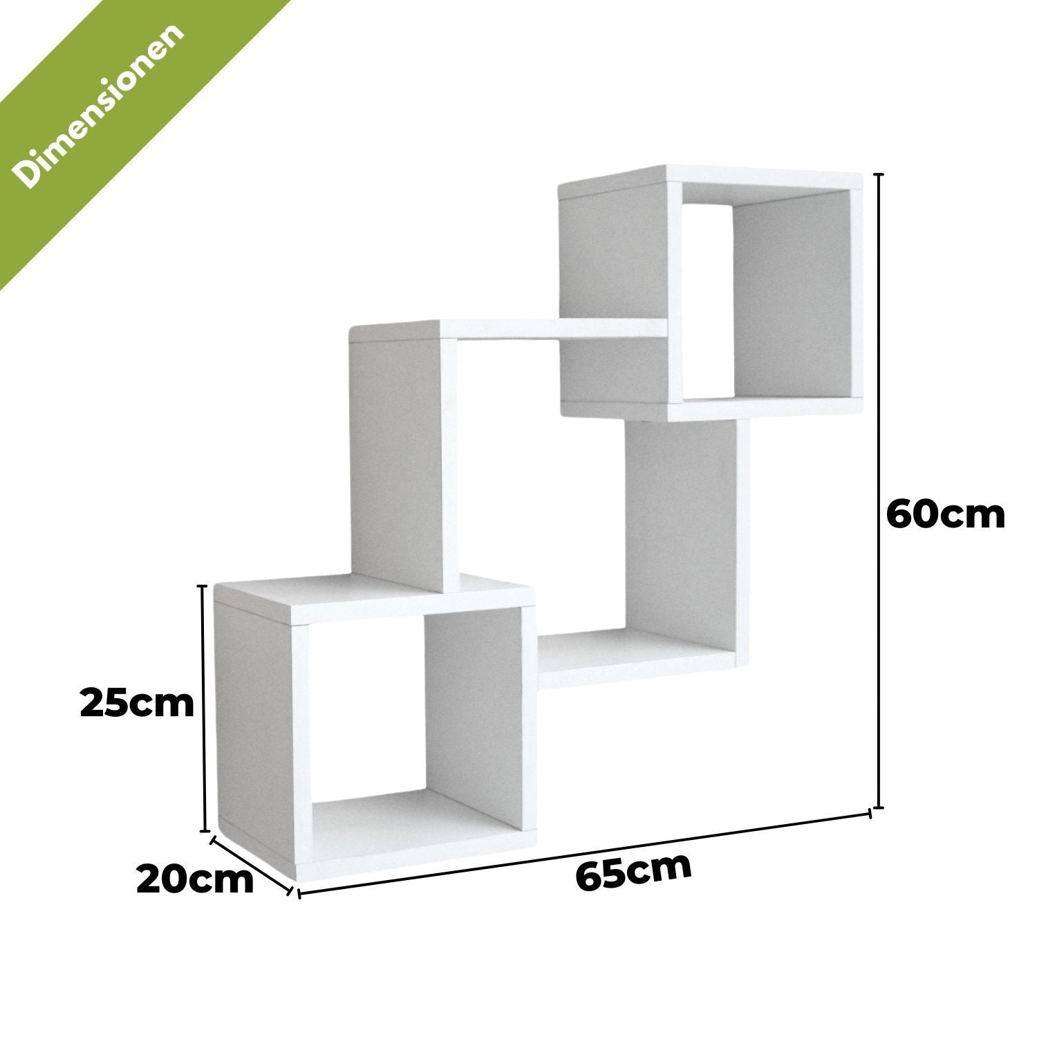 Mein-Regal Wandregal Connect aus Holz MDF, 3 Fächer vertikal versetzt