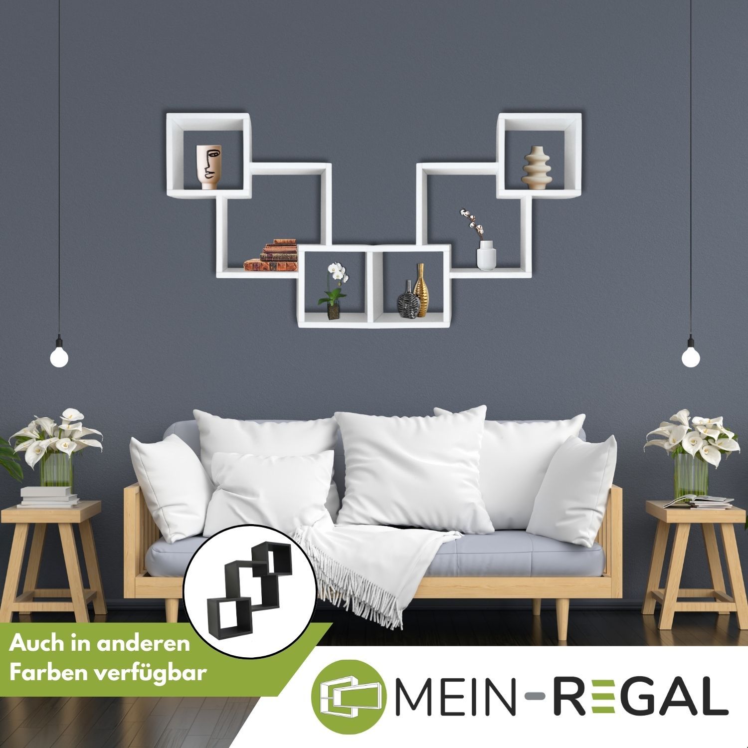 Mein-Regal Wandregal Connect aus Holz MDF, 3 Fächer vertikal versetzt