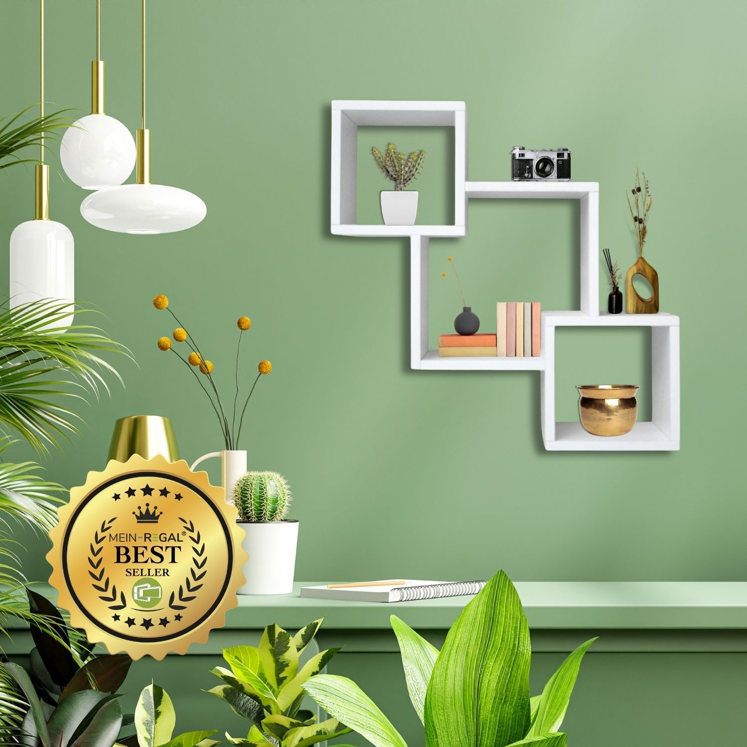Mein-Regal Wandregal Connect aus Holz MDF, 3 Fächer vertikal versetzt