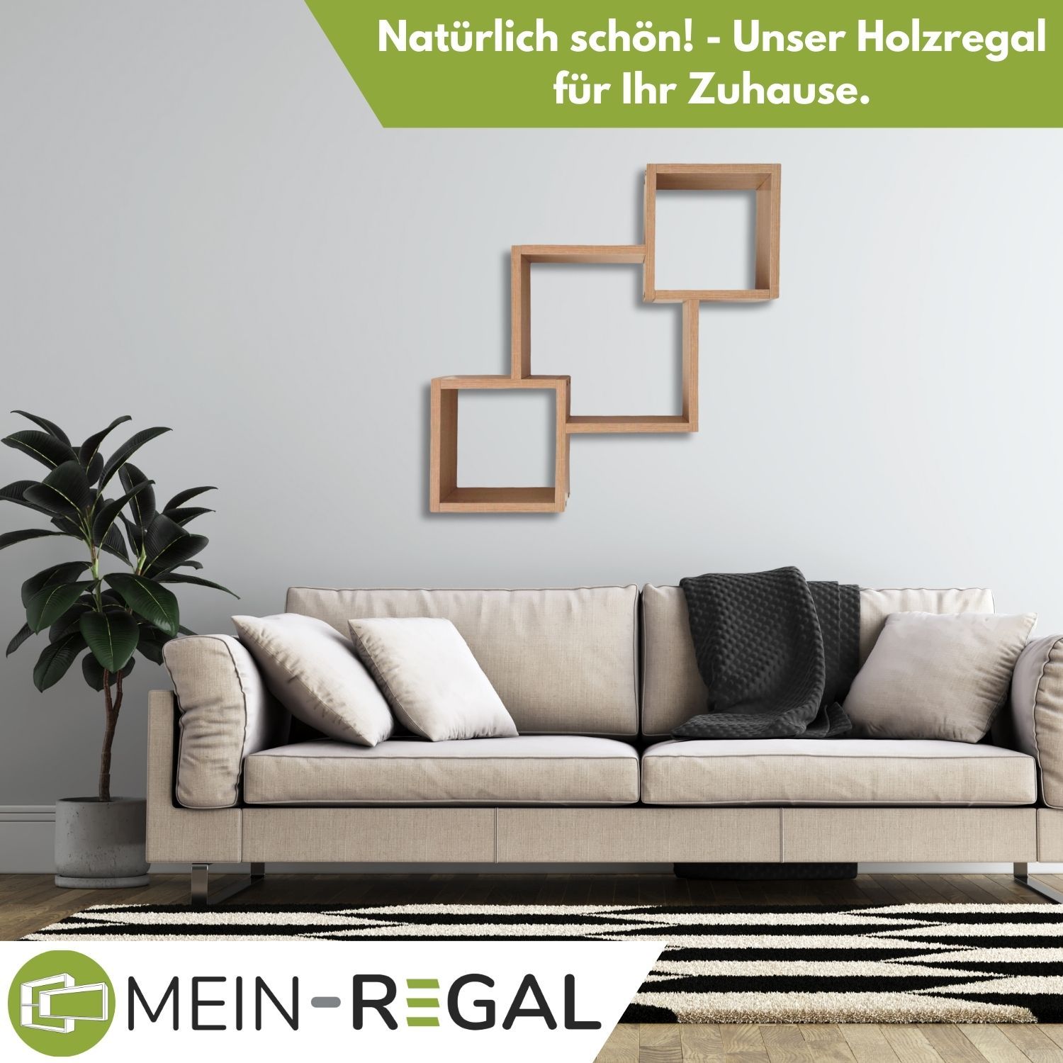 Mein-Regal Wandregal Connect aus Holz MDF, 3 Fächer vertikal versetzt
