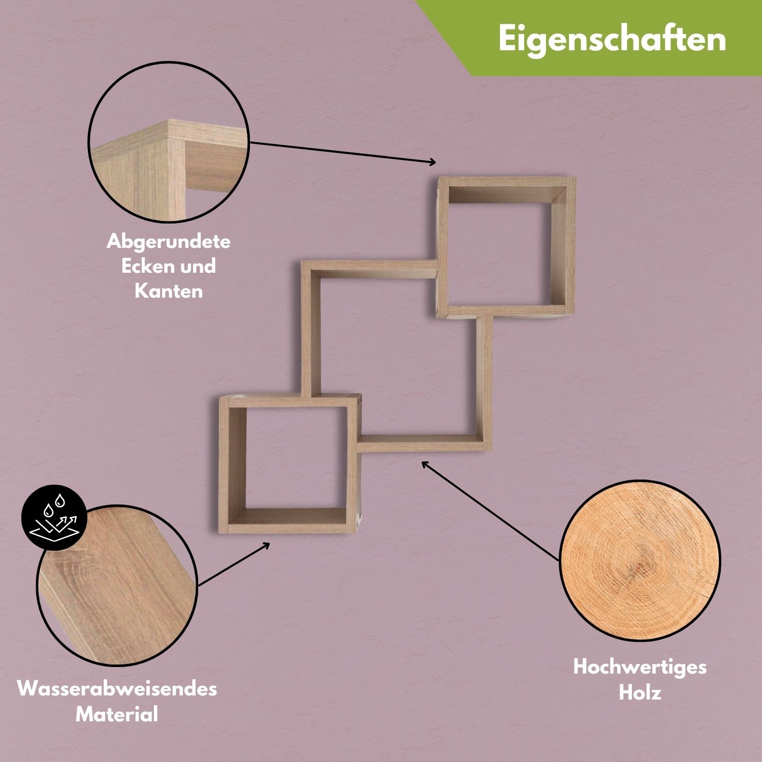 Mein-Regal Wandregal Connect aus Holz MDF, 3 Fächer vertikal versetzt