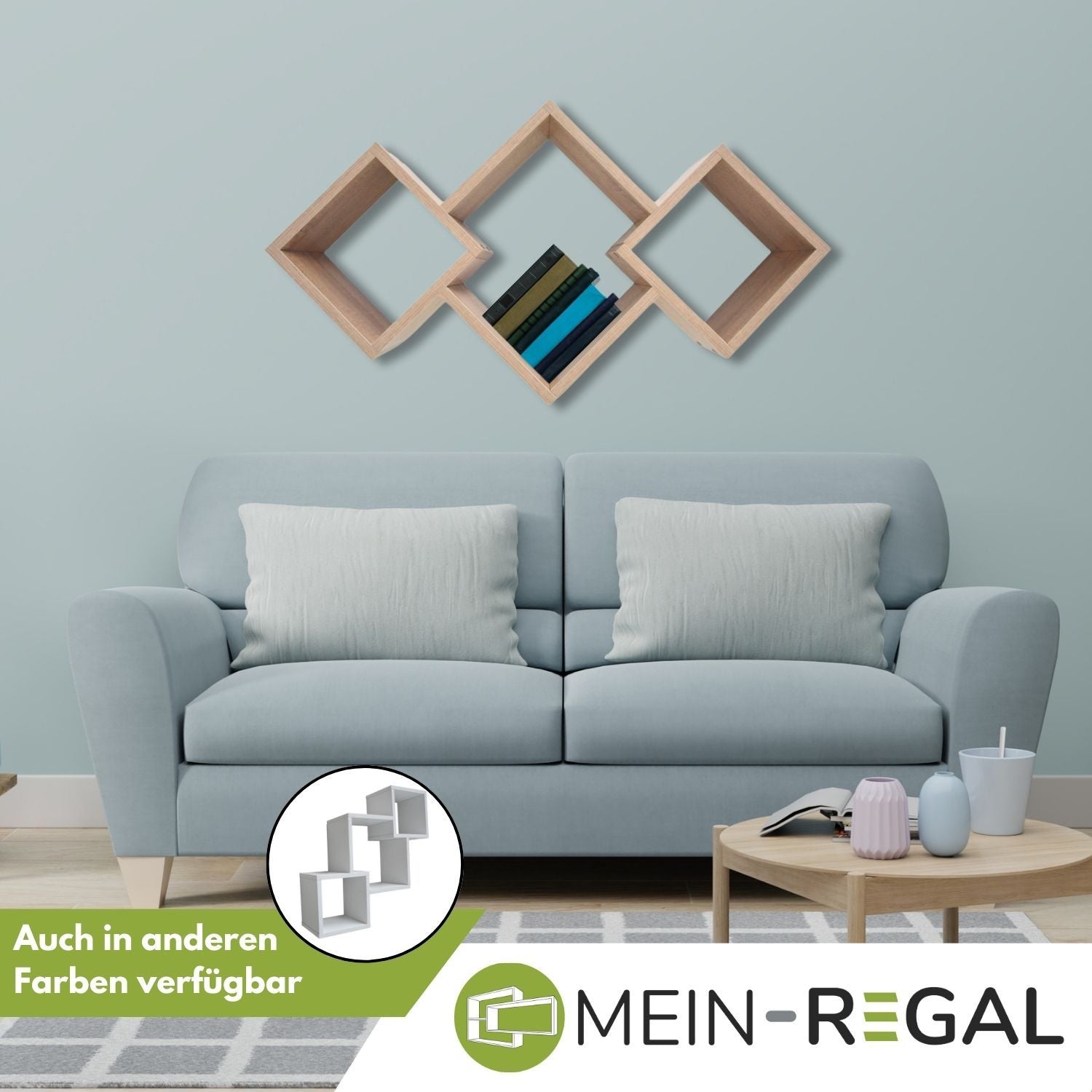 Mein-Regal Wandregal Connect aus Holz MDF, 3 Fächer vertikal versetzt