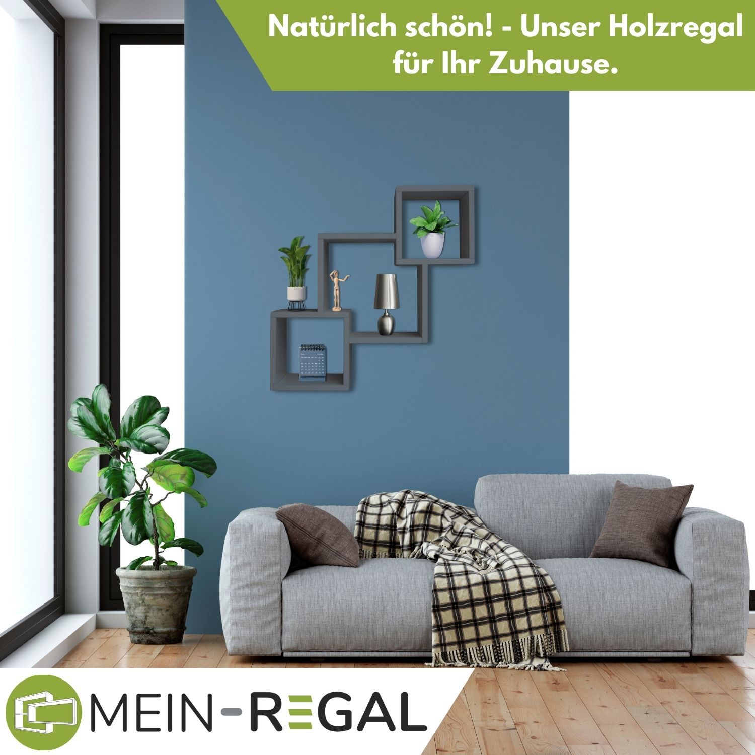 Mein-Regal Wandregal Connect aus Holz MDF, 3 Fächer vertikal versetzt