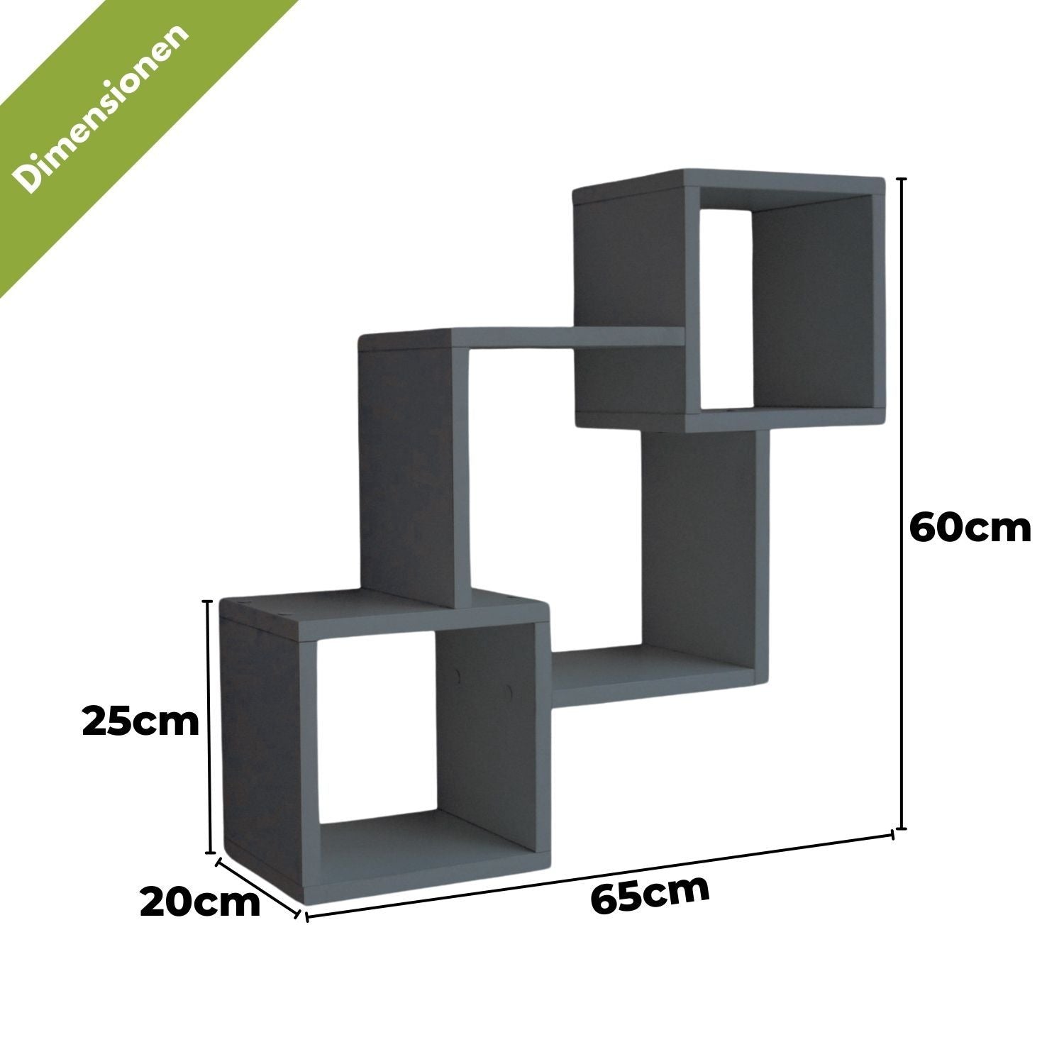 Mein-Regal Wandregal Connect aus Holz MDF, 3 Fächer vertikal versetzt