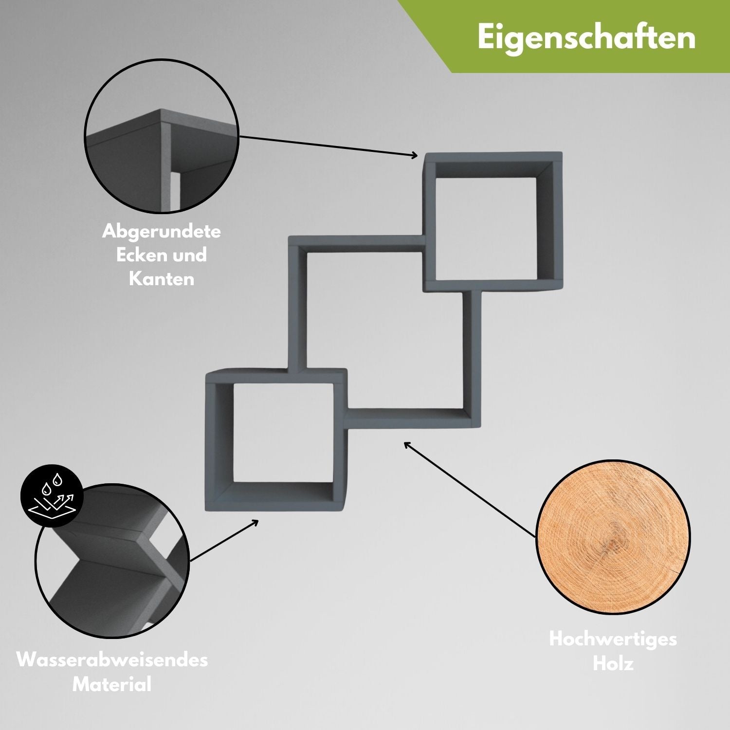 Mein-Regal Wandregal Connect aus Holz MDF, 3 Fächer vertikal versetzt