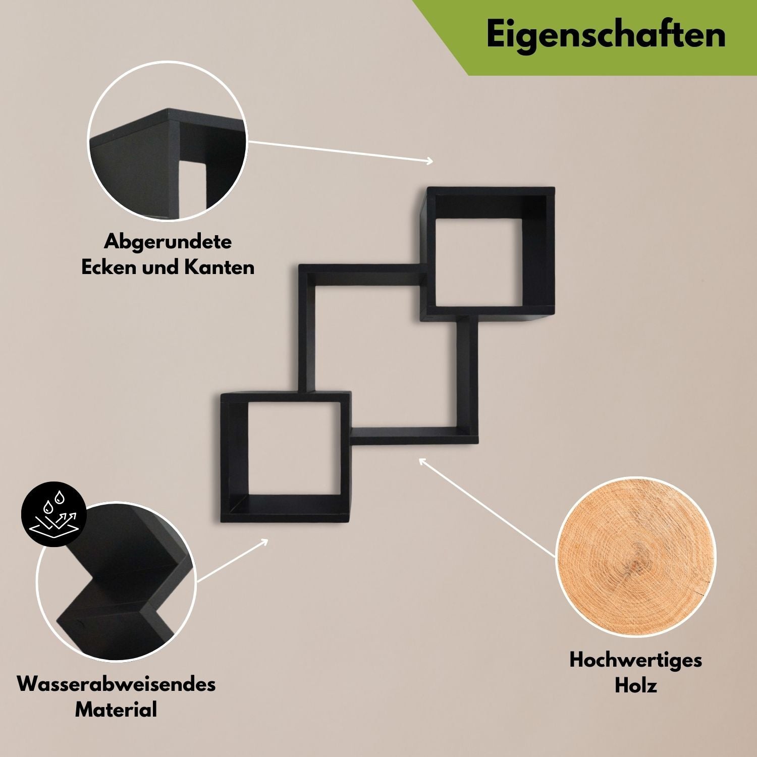 Mein-Regal Wandregal Connect aus Holz MDF, 3 Fächer vertikal versetzt