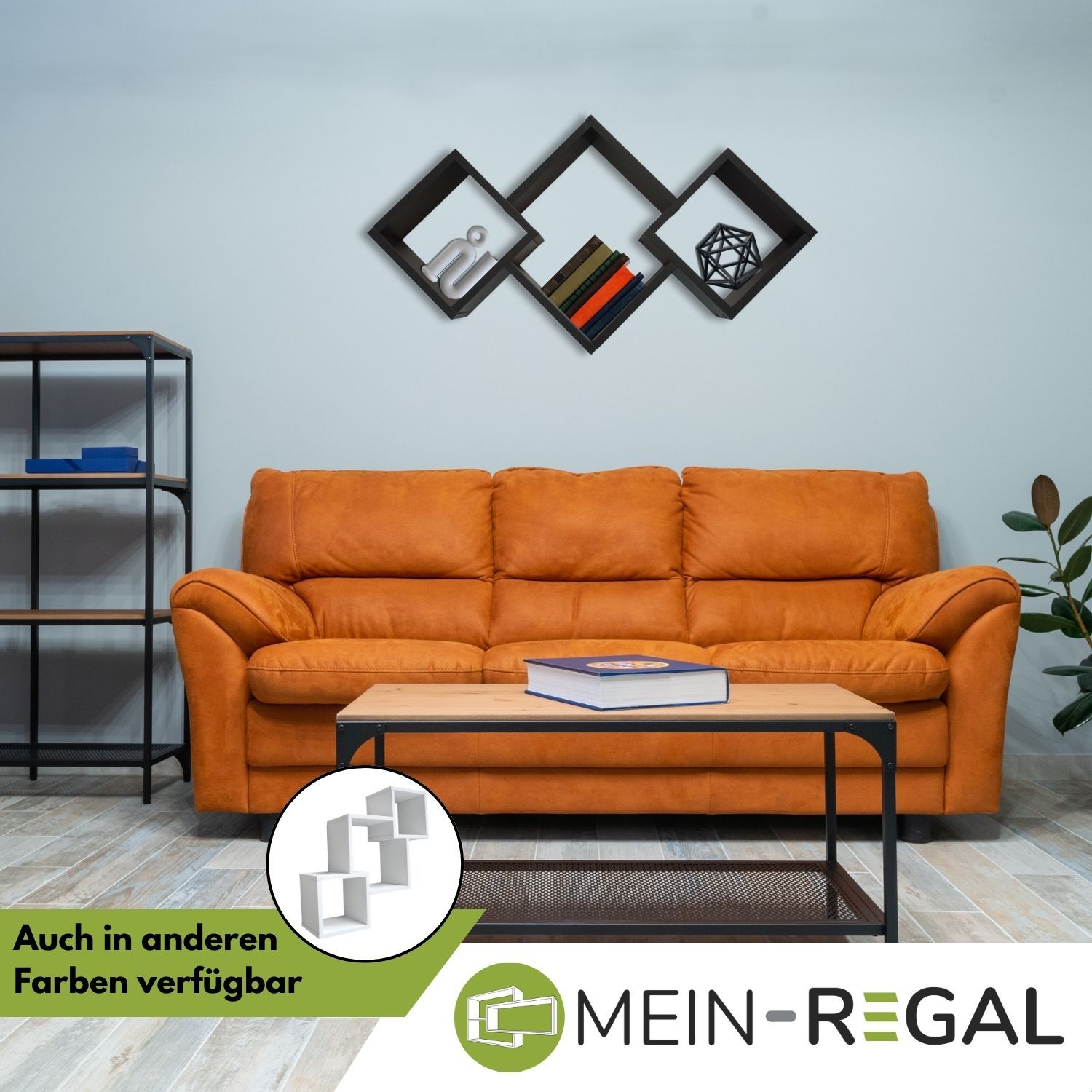 Mein-Regal Wandregal Connect aus Holz MDF, 3 Fächer vertikal versetzt