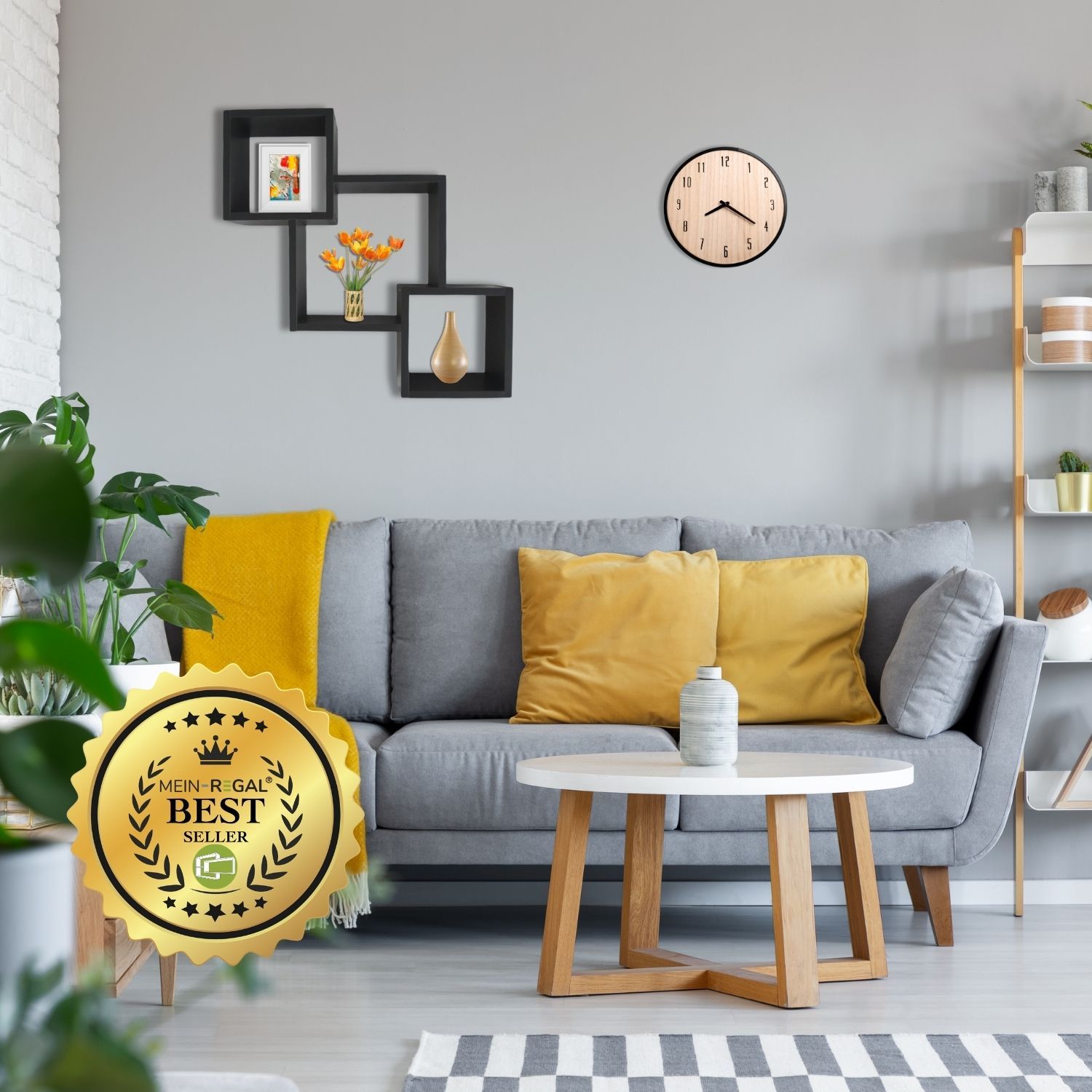 Mein-Regal Wandregal Connect aus Holz MDF, 3 Fächer vertikal versetzt