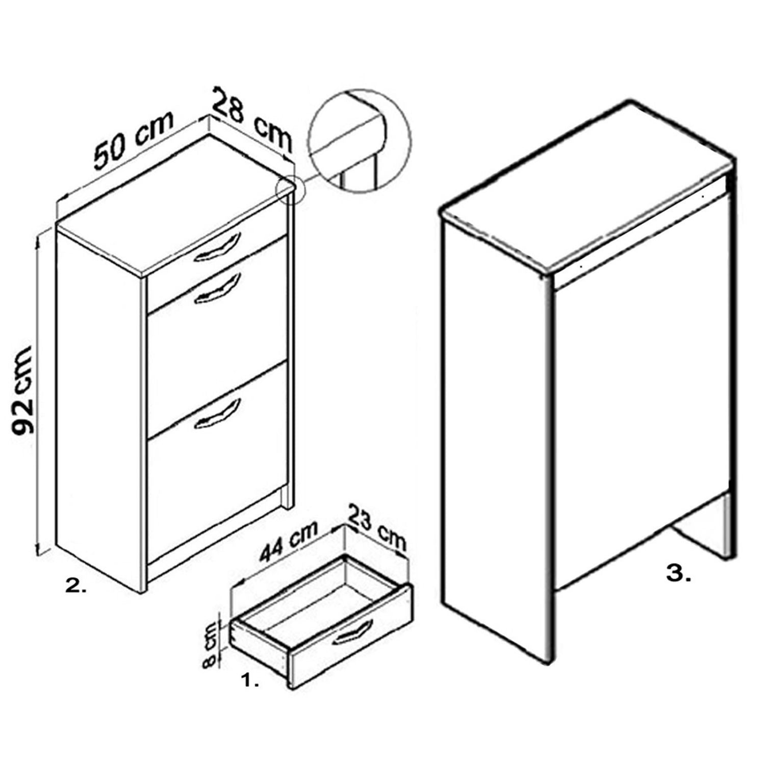 Mein-Regal Schuhkipper NALA Schuhschrank Kommode mit 1 Schublade und 2 Klappen