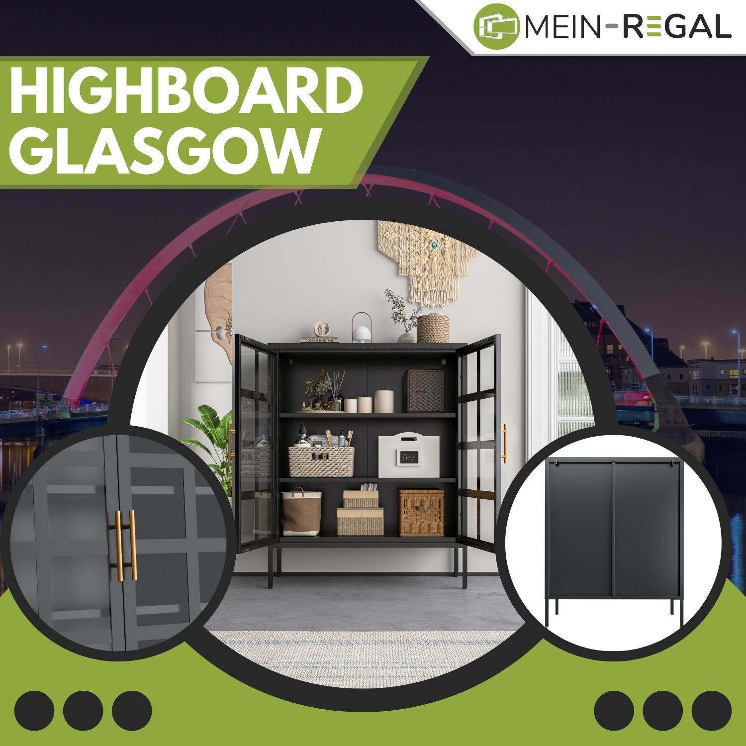 Mein-Regal Highboard Glasgow mit Glastüren