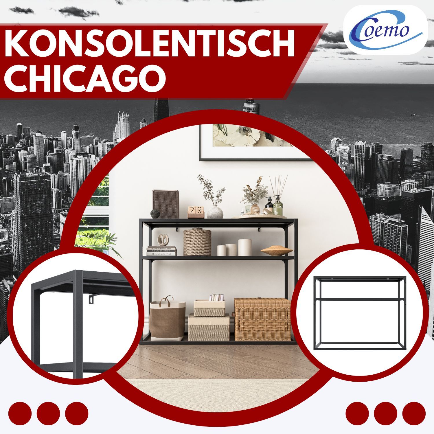 Coemo Konsolentisch Chicago Regal 2 Etagen