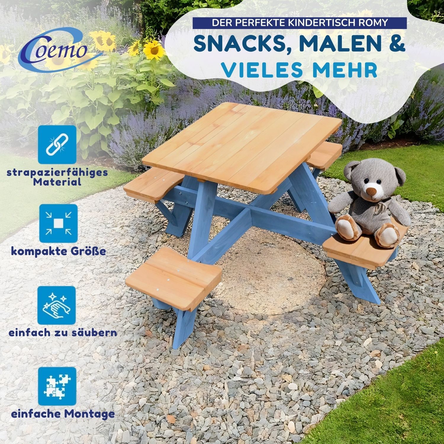Coemo Kindersitzgruppe Romy Kindertisch und Sitze Gartentisch