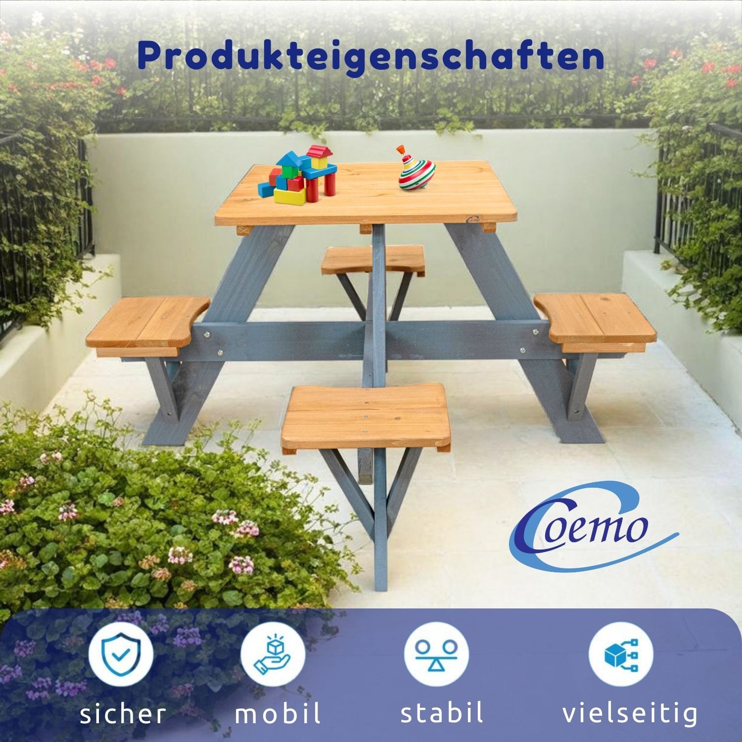 Coemo Kindersitzgruppe Romy Kindertisch und Sitze Gartentisch