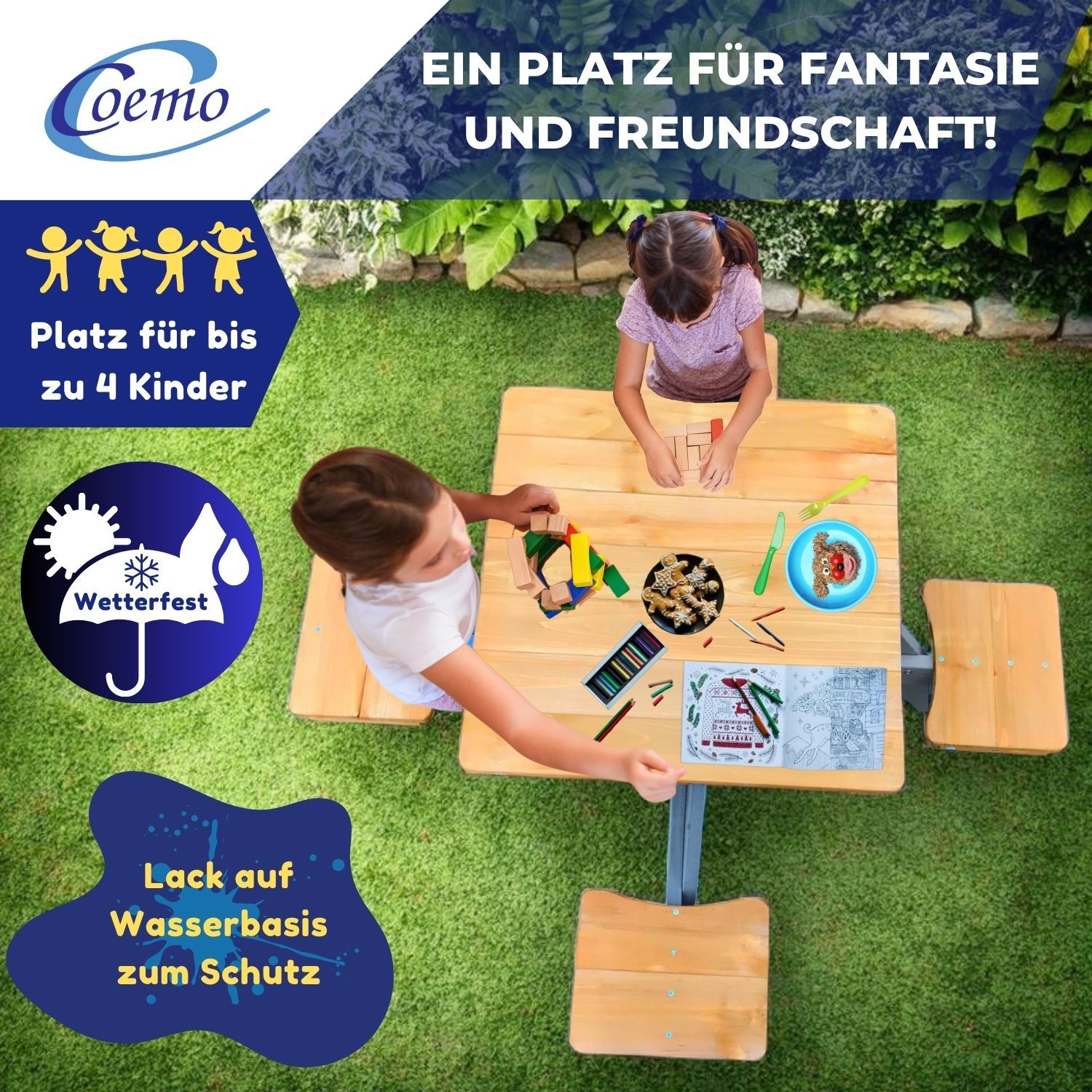 Coemo Kindersitzgruppe Romy Kindertisch und Sitze Gartentisch