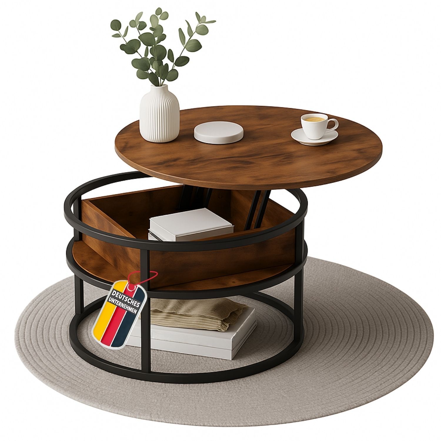 Coemo Beistelltisch Swing aus Metall & Holz mit verstellbarer Tischplatte & Aufbewahrungsfach