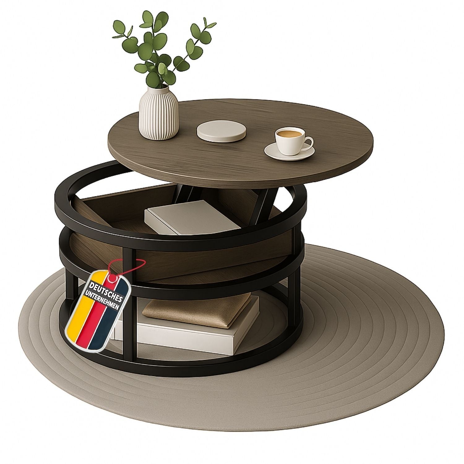 Coemo Beistelltisch Swing aus Metall & Holz mit verstellbarer Tischplatte & Aufbewahrungsfach