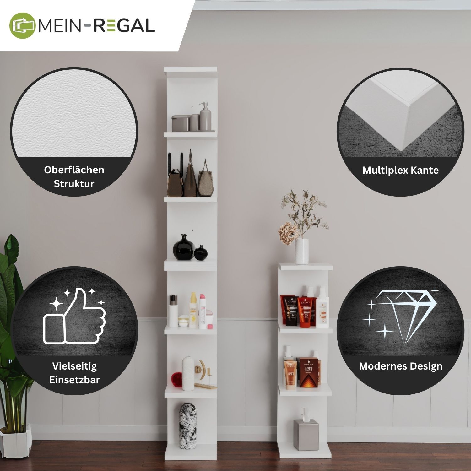 Mein-Regal Regal Diva freistehendes 6-stöckiges schmales Regal modernes Design