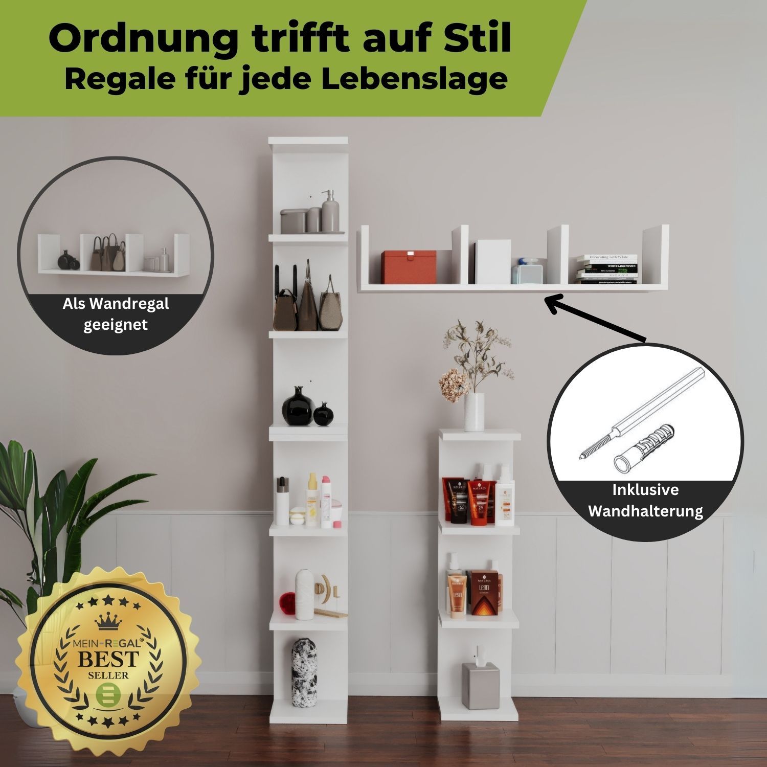 Mein-Regal Regal Diva freistehendes 6-stöckiges schmales Regal modernes Design