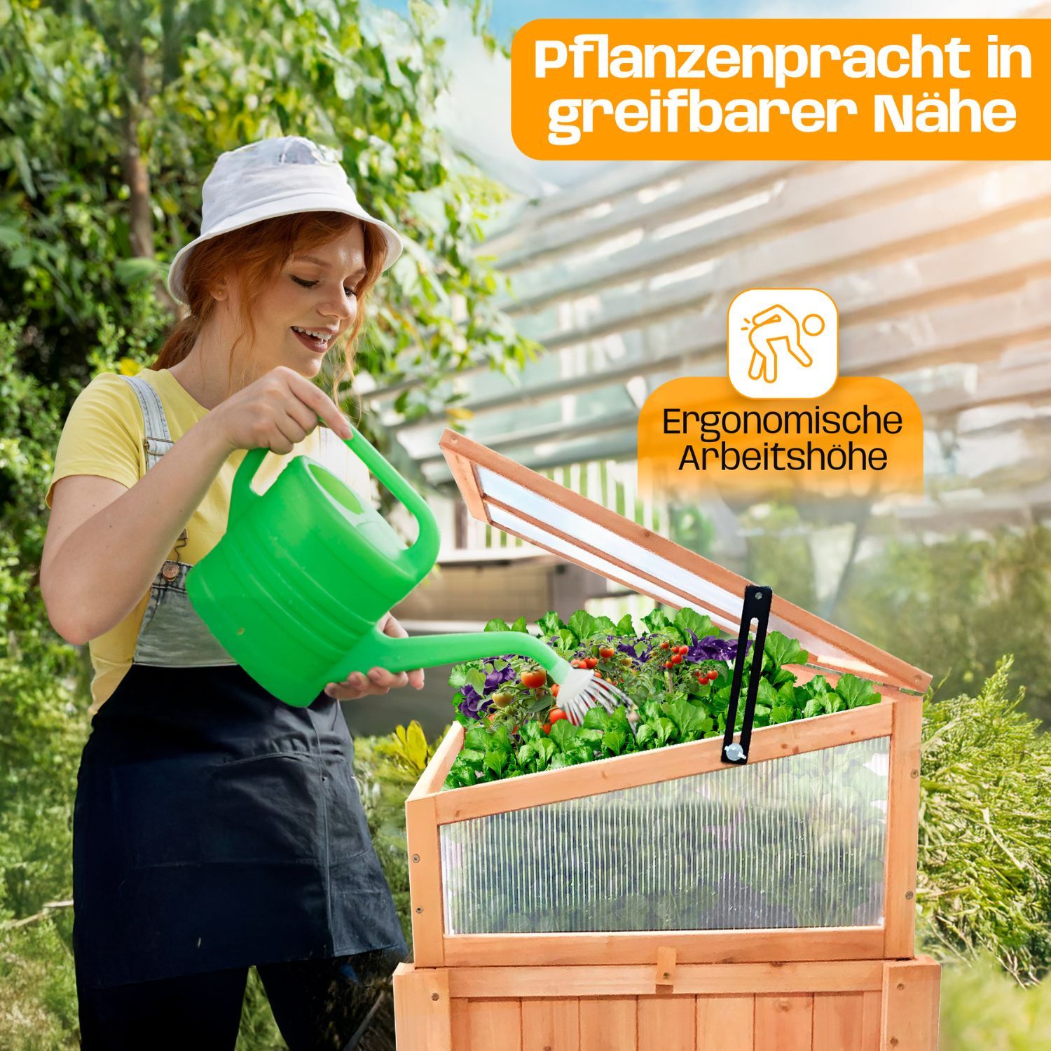 Coemo Hochbeet mit Frühbeetaufsatz aus Holz mit Pflanzfolie