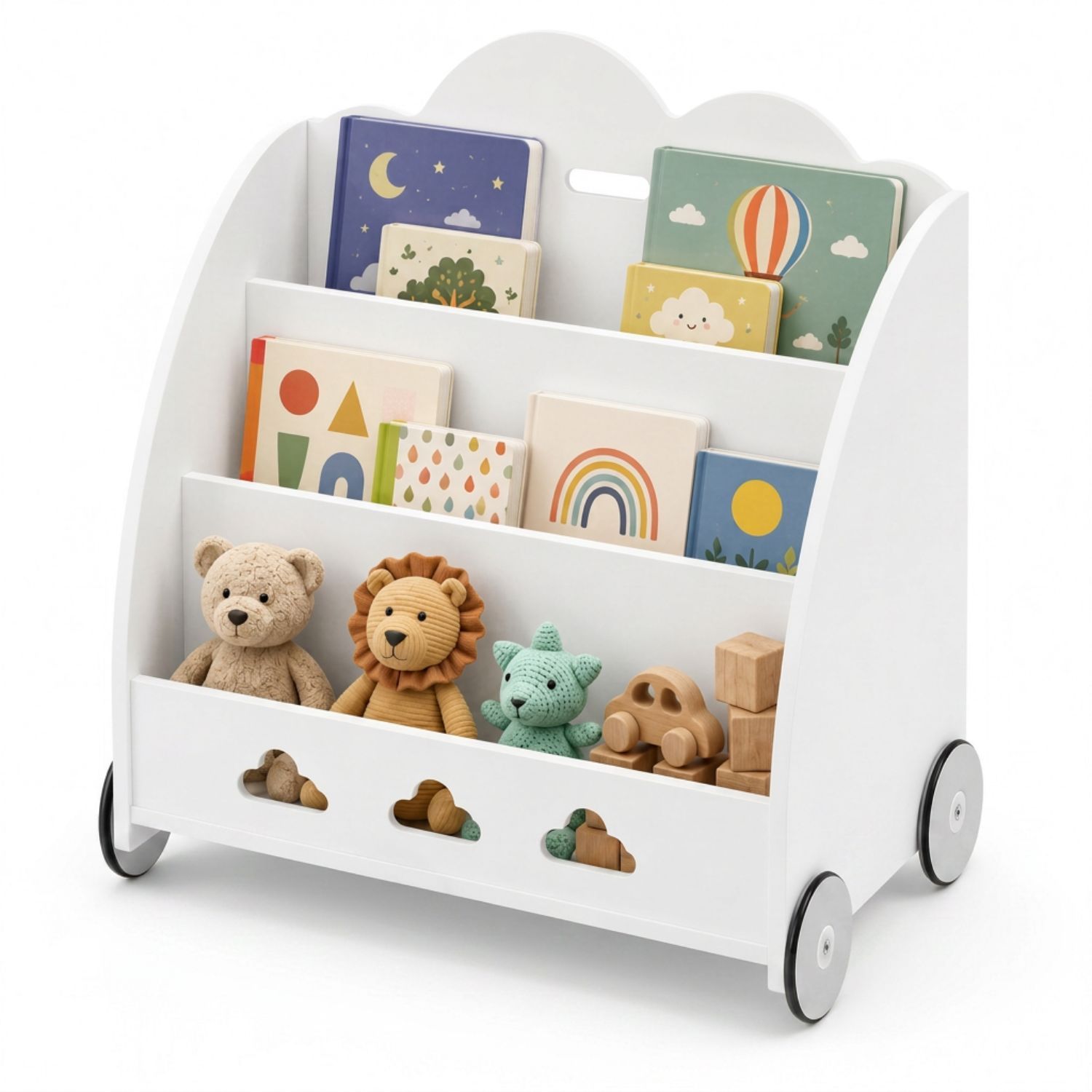 Coemo Aufbewahrungsrollwagen Bookie Bücherregal Holz Spielzeugkiste mit Rädern