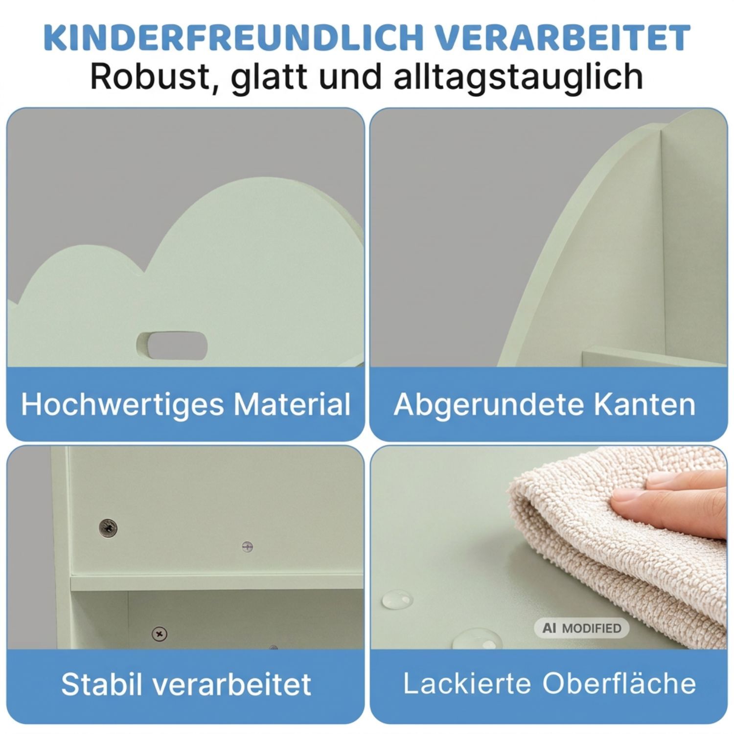 Coemo Aufbewahrungsrollwagen Bookie Bücherregal Holz Spielzeugkiste mit Rädern