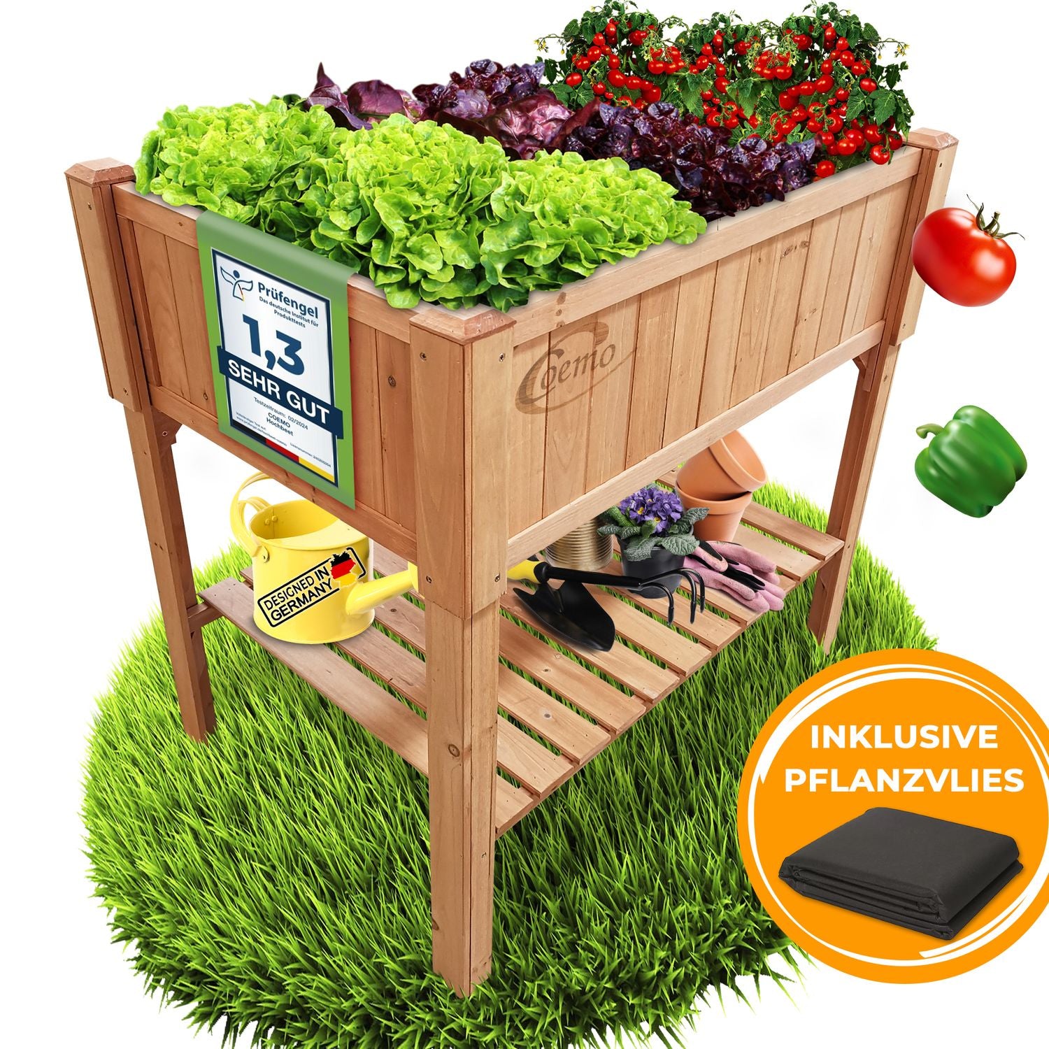 Coemo Hochbeet Kräuterbeet Holz mit Pflanzfolie