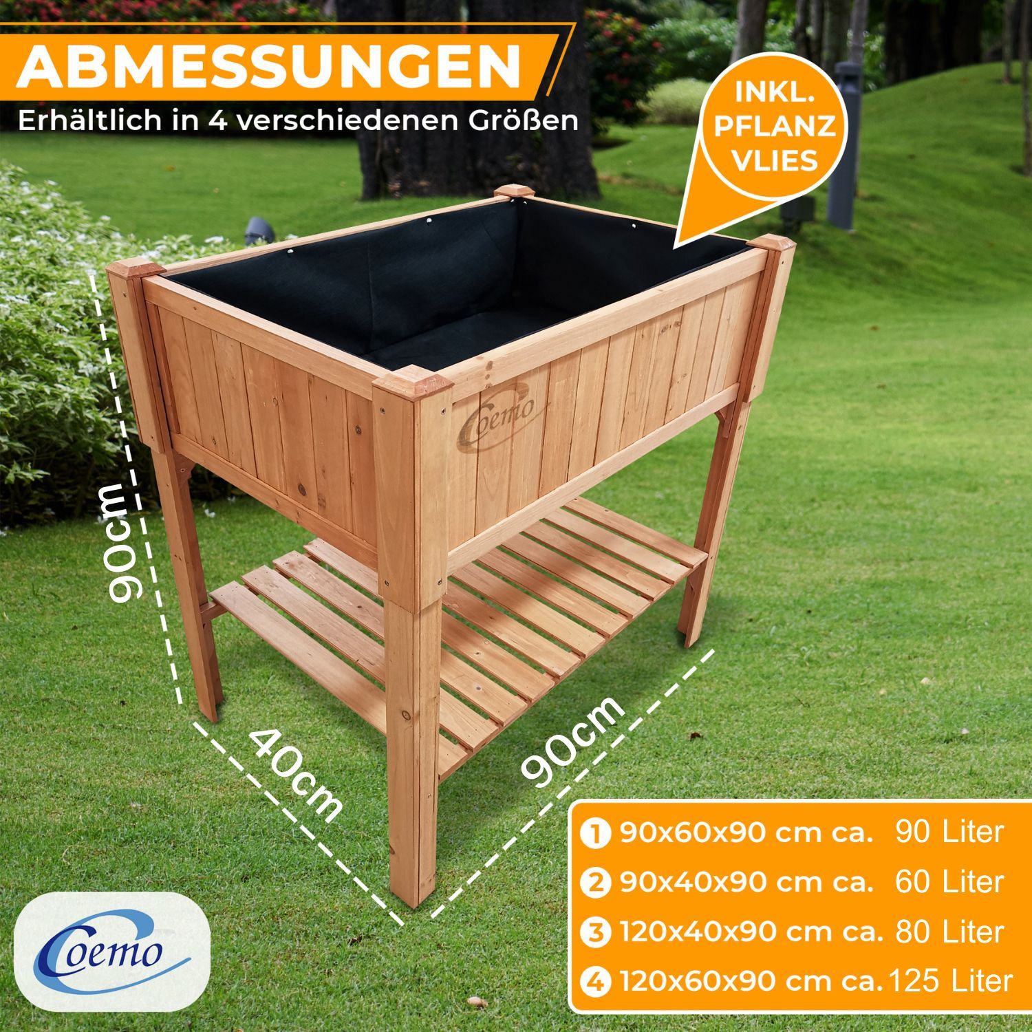 Coemo Hochbeet Kräuterbeet Holz mit Pflanzfolie