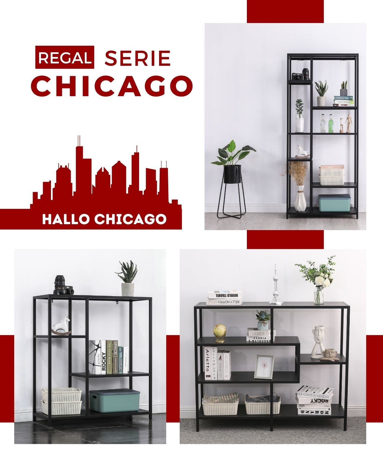 Regalserie Chicago - Metallregale für stilvolle Raumgestaltung.