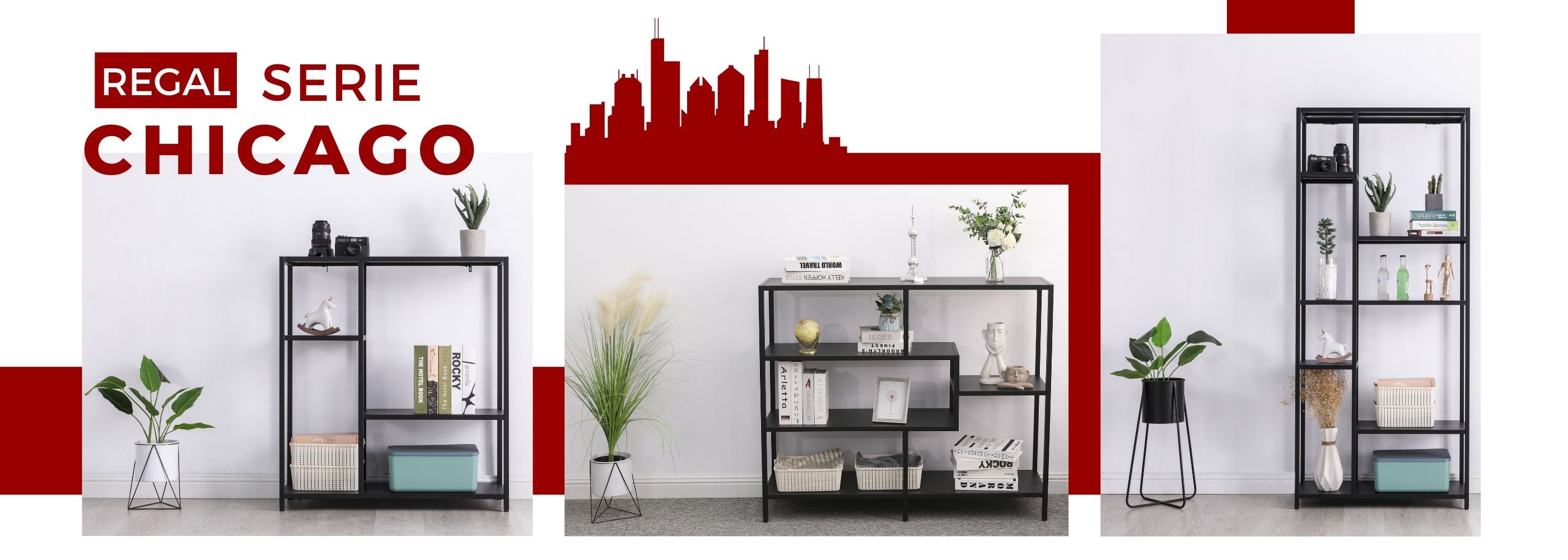 Die Regalserie Chicago bietet stilvolle und moderne Metallmöbel für Ihre Raumgestaltung.