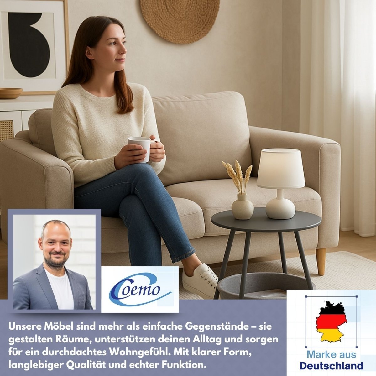 Coemo Beistelltisch Kosi mit Canvas Korb - Metallgestell mit Stoffkorb - Mein - Regal.de