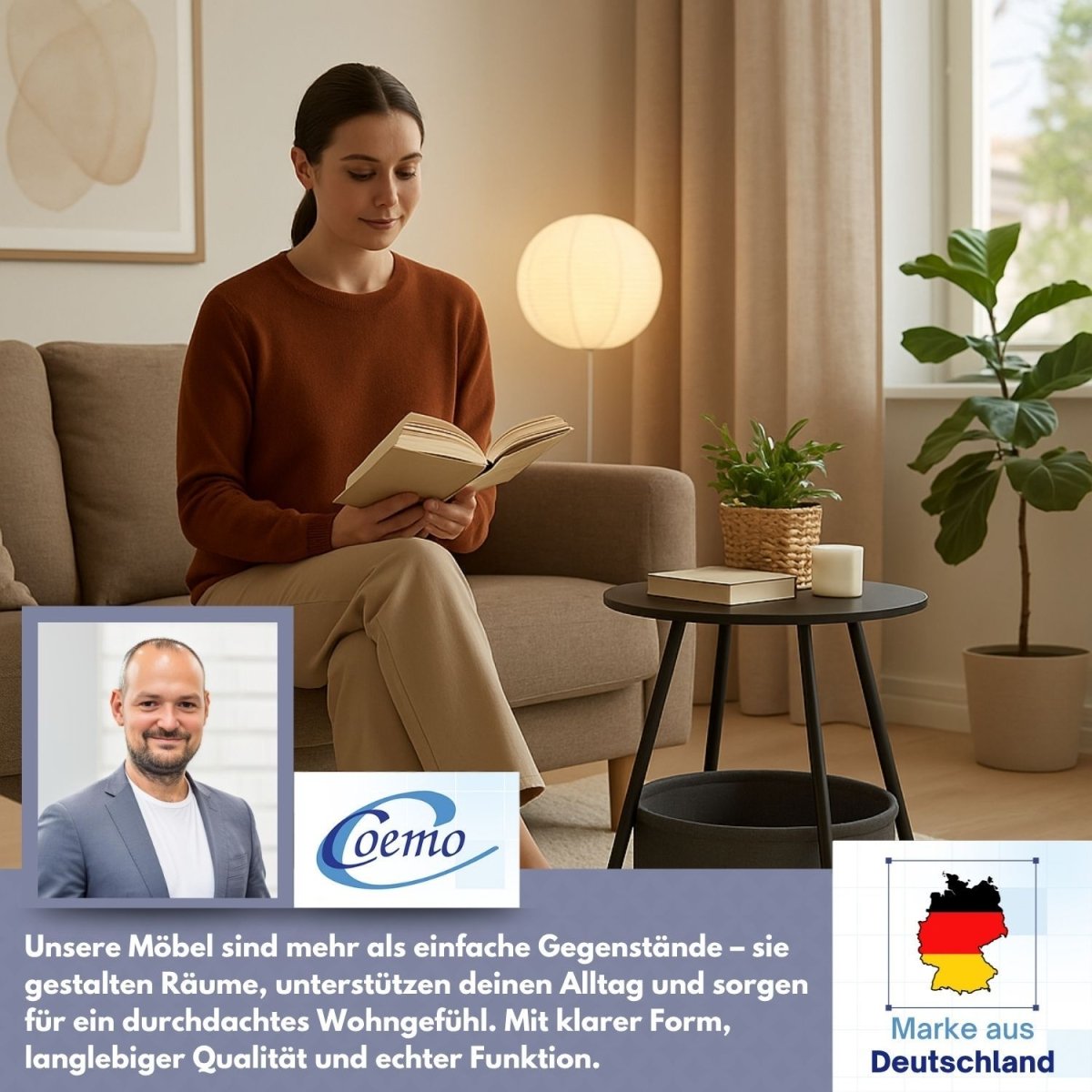 Coemo Beistelltisch Kosi mit Canvas Korb - Metallgestell mit Stoffkorb - Mein - Regal.de