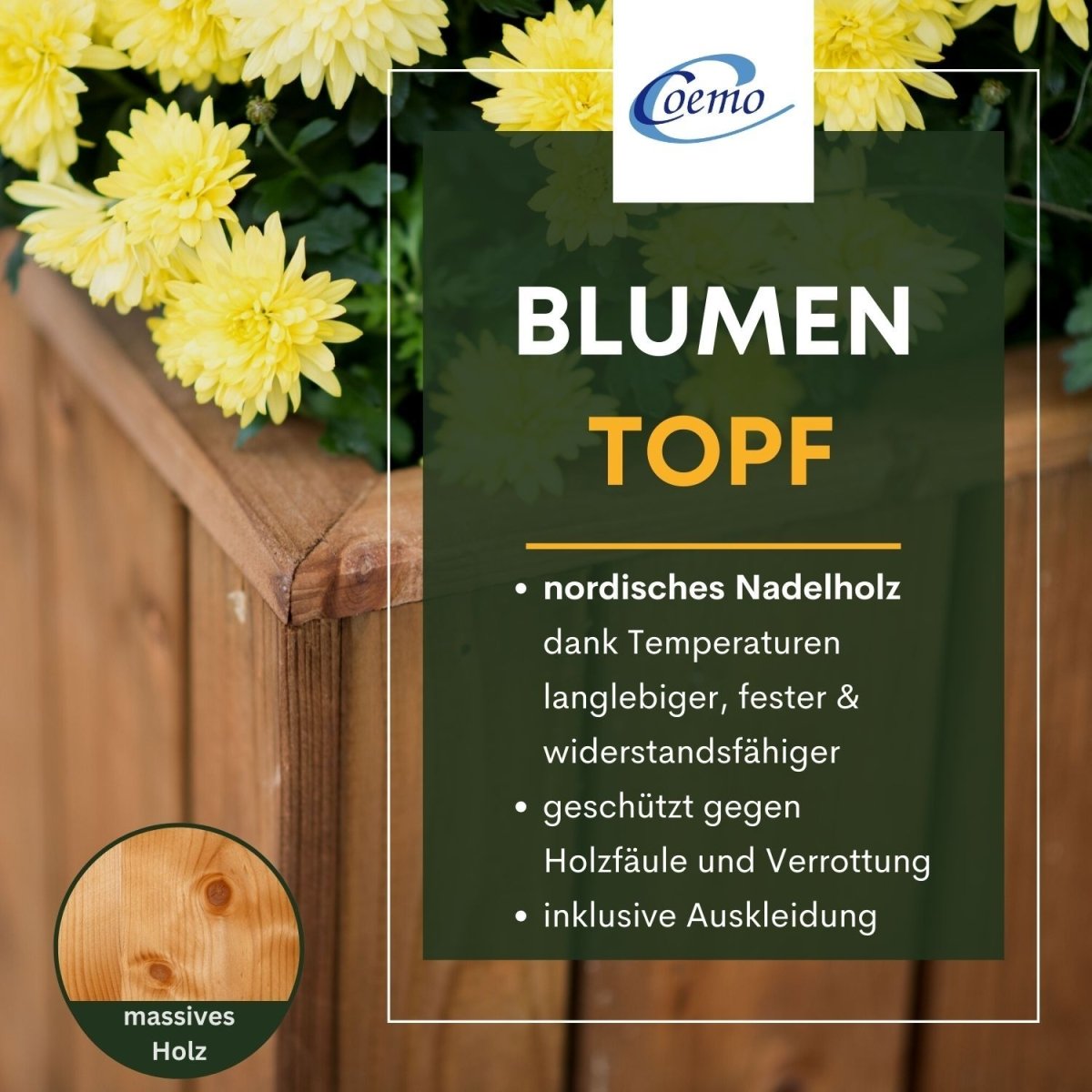 Coemo Blumenkasten Riga groß Holz Kräuterbeet Pflanzkübel - Mein-Regal.de